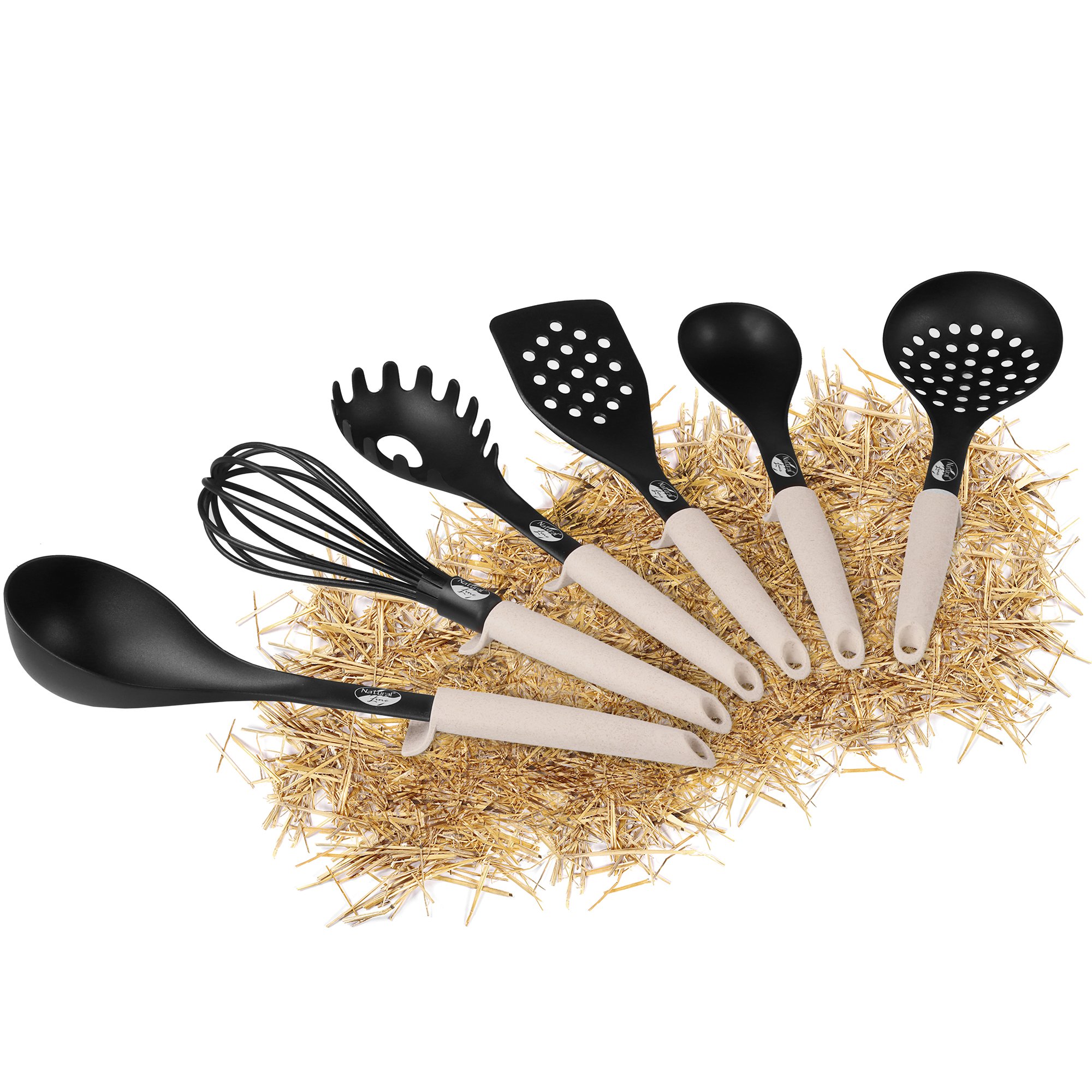 Natural Line® 6 pc Kitchen Utensils Set, Handles with Straw, for Non-Stick Cookware