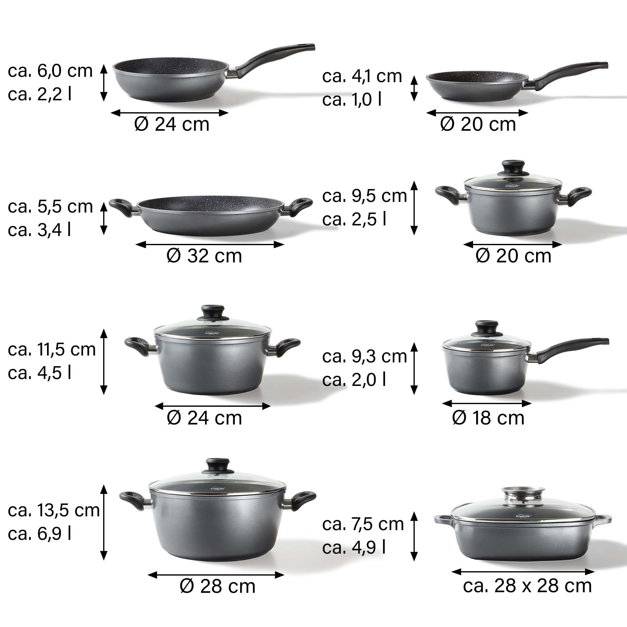STONELINE® 13 pc Cookware Set, with Lids, Non-Stick Pots & Pans | CLASSIC