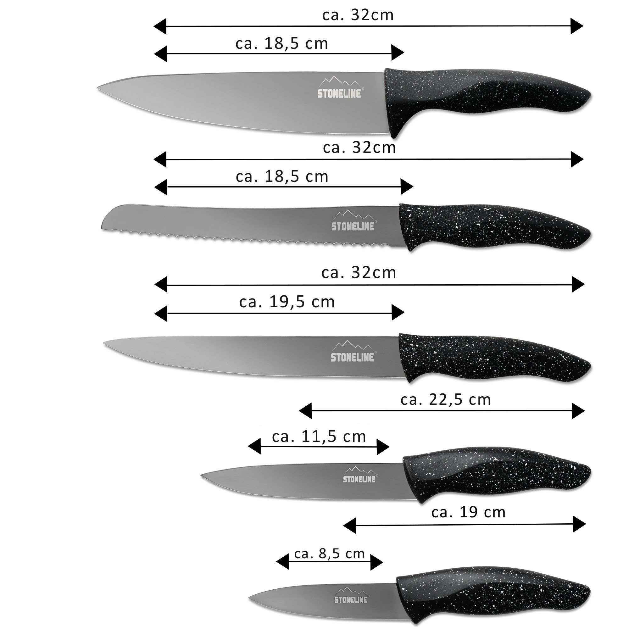 STONELINE® Juego de cuchillos de acero inoxidable, 5 piezas, con bloque magnético para cuchillos, con soporte plegable