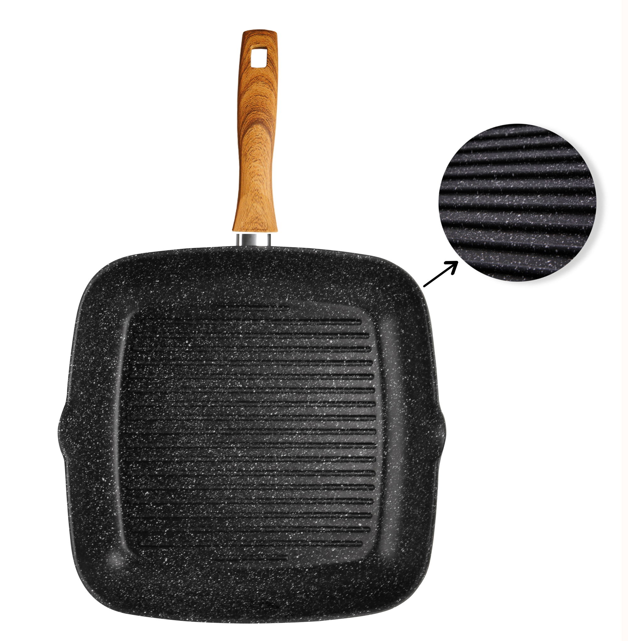 STONELINE® BBQ Griddle Pan 28 cm, 2 Spouts, Non-Stick Pan Wood Design | Back to Nature