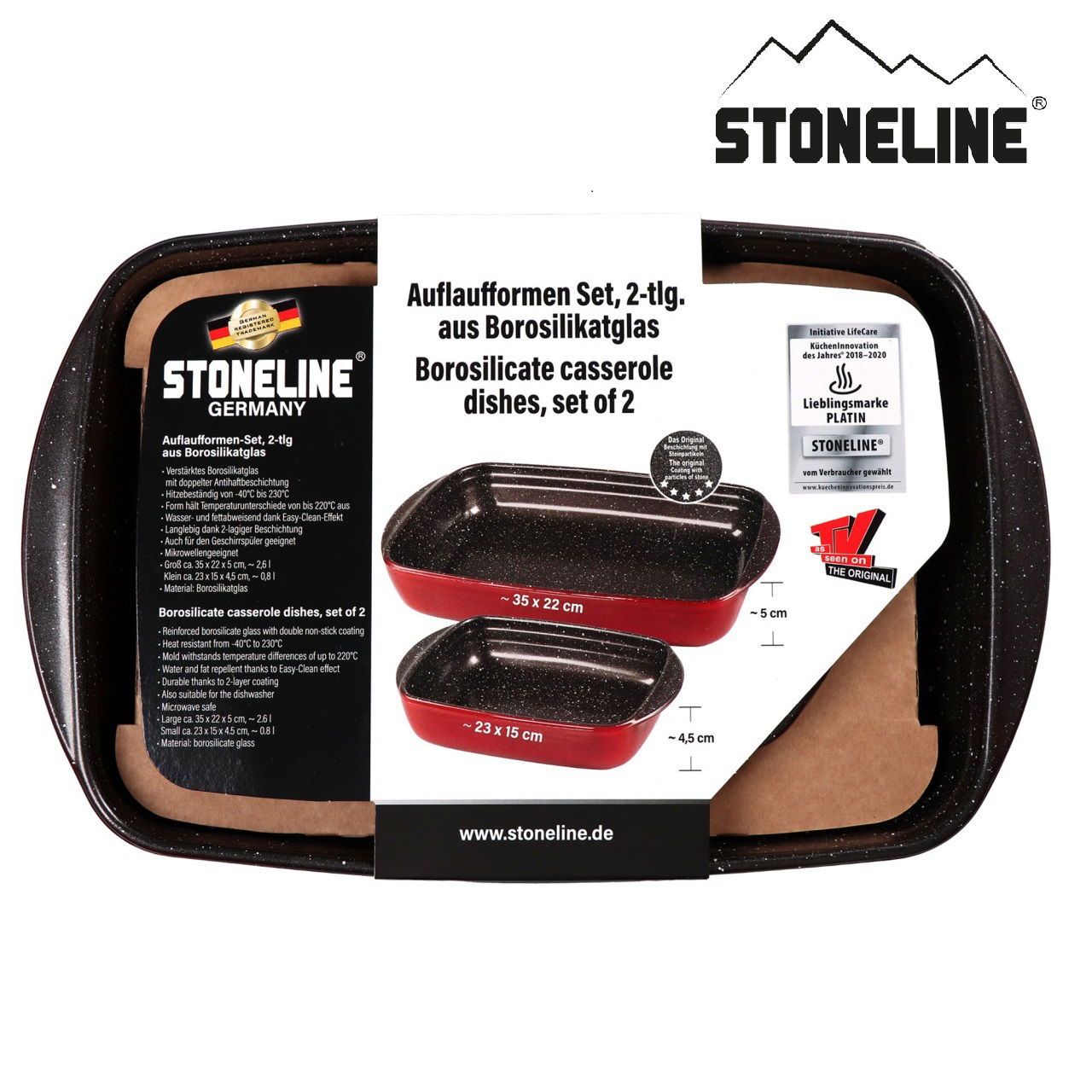 STONELINE® 2 pc Rectangular Baking Dish Set | Non-Stick Borosilicate Glass Oven Dish