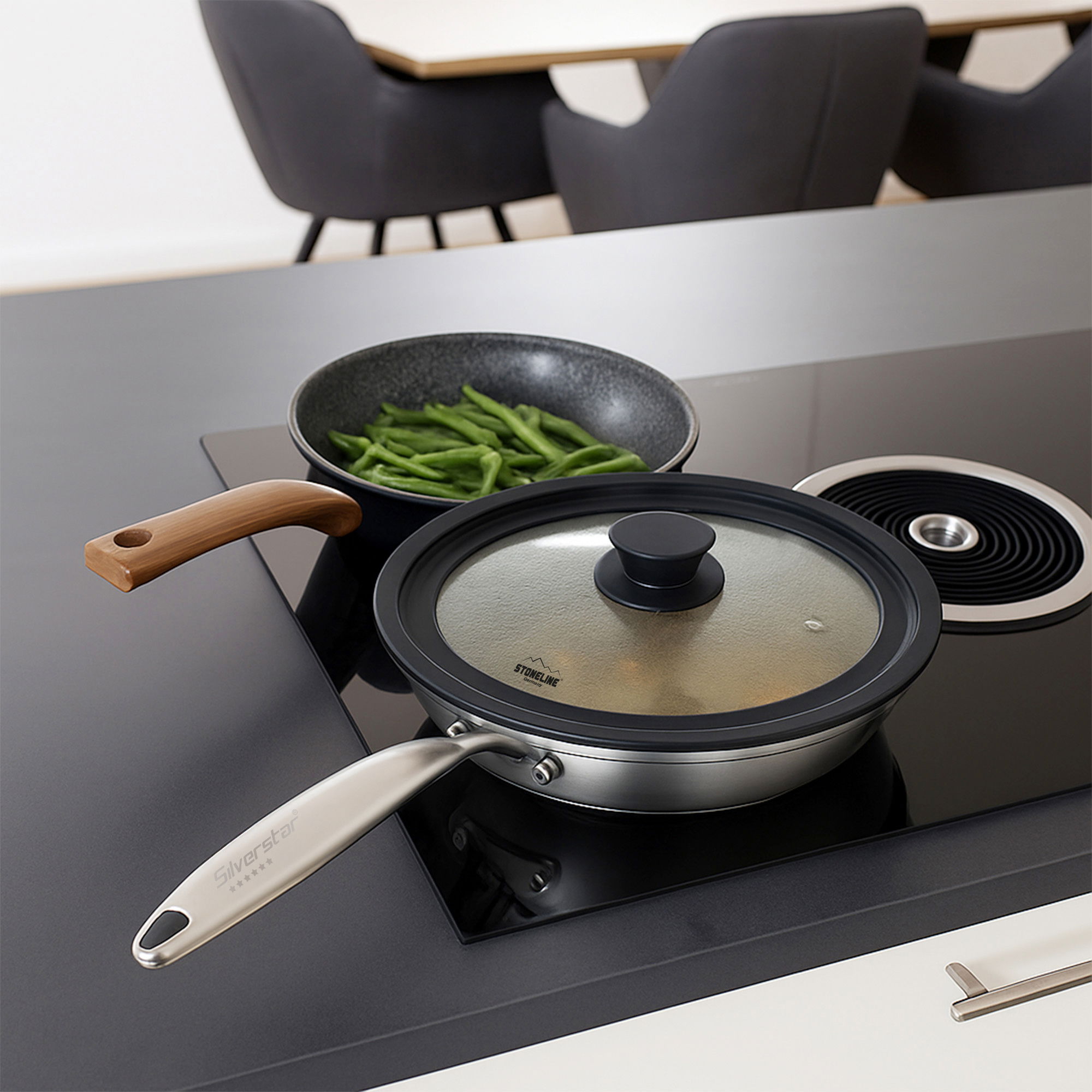 Universal Lid for Pots Pans Skillets Set of 2, 16/18/20 and 24/26/28 | Black