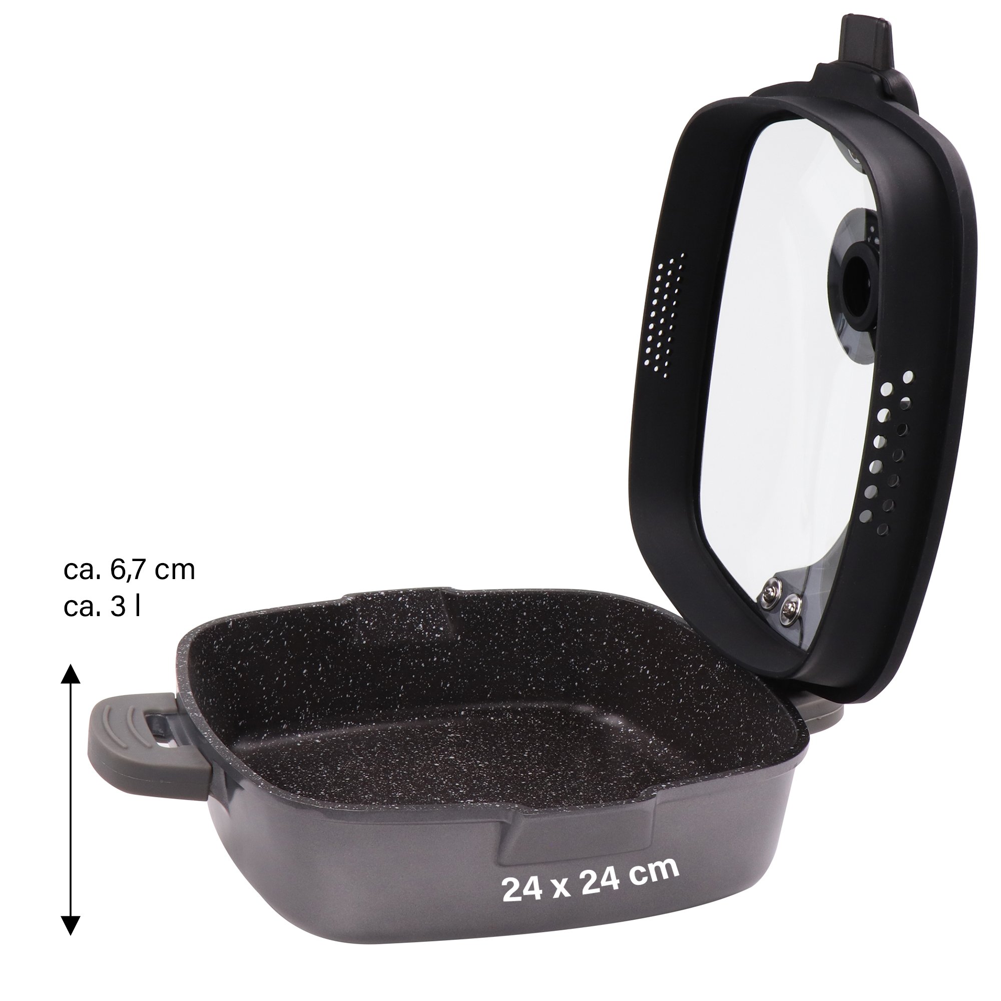 STONELINE® Square Serving Pan 24 cm, Strainer Lid, Odour & Aroma Function | SMELL WELL
