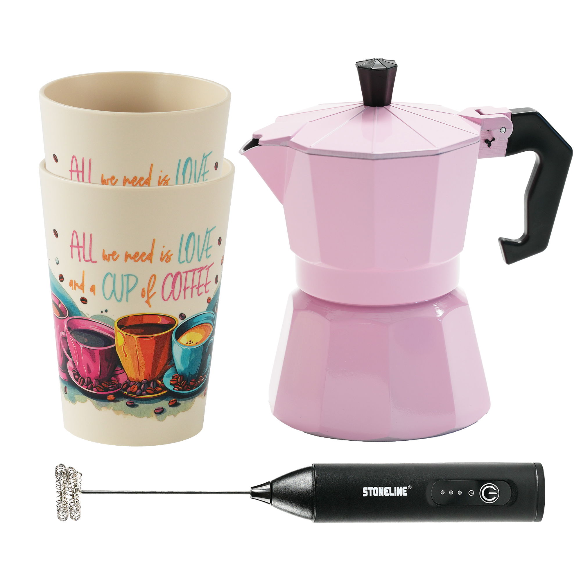 Cafetera Italiana 240 ml Juego 4 Piezas | Rosa