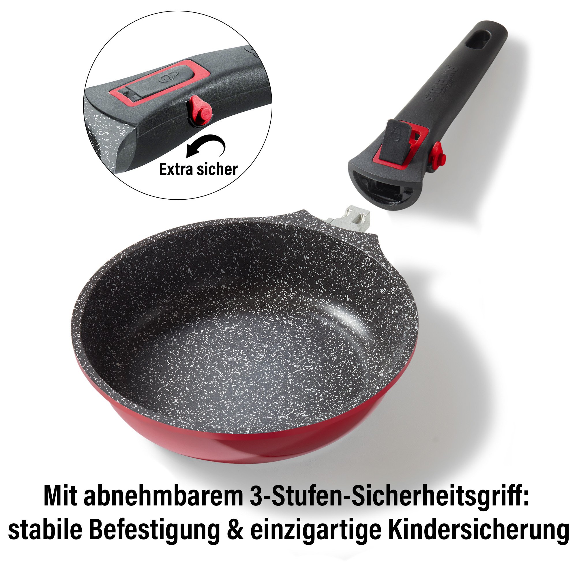 STONELINE® Frying Pan 20 cm, Red, Removable Handle, Non-Stick Pan | Imagination PLUS