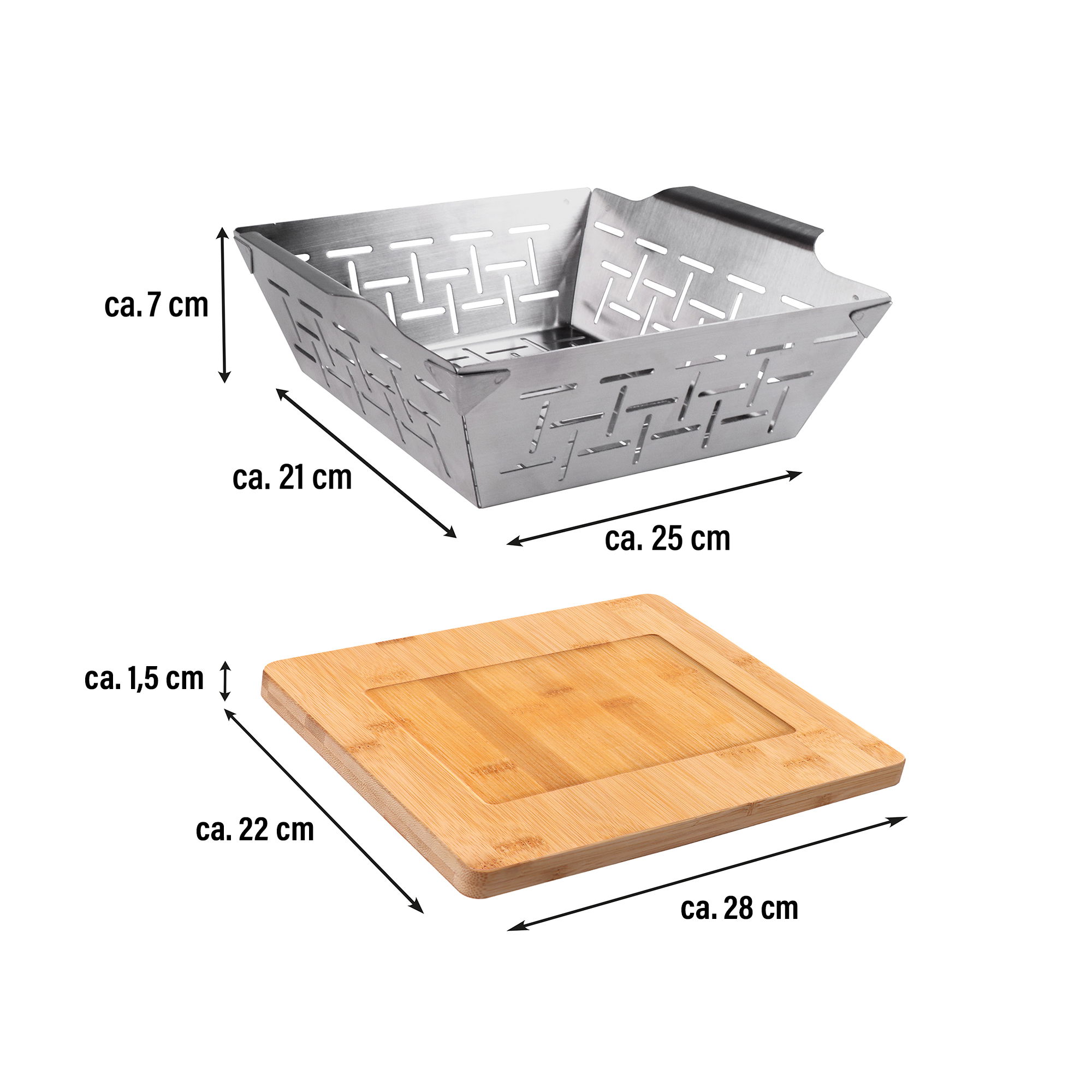 Freyersbacher® Cesta para Barbacoa 25x21 cm Acero Inox, Tabla de Corte Parrilla Horno