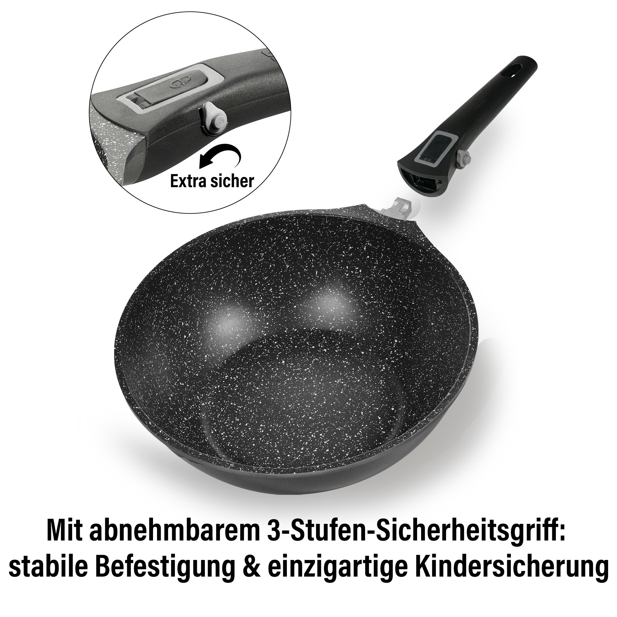 STONELINE® Wok Pan 30 cm, Removable Handle, with Lid, Non-Stick Pan | Imagination PLUS