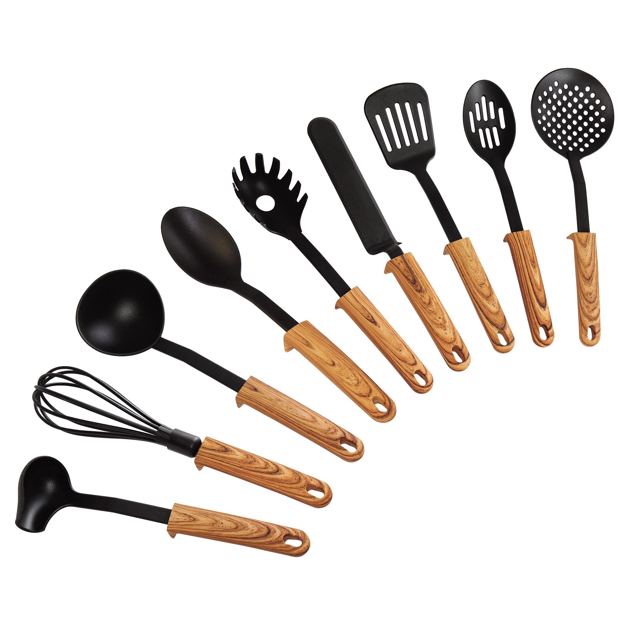 STONELINE® Back to Nature Set de utensilios de cocina de 9 piezas, con práctico soporte, para utensilios antiadherentes