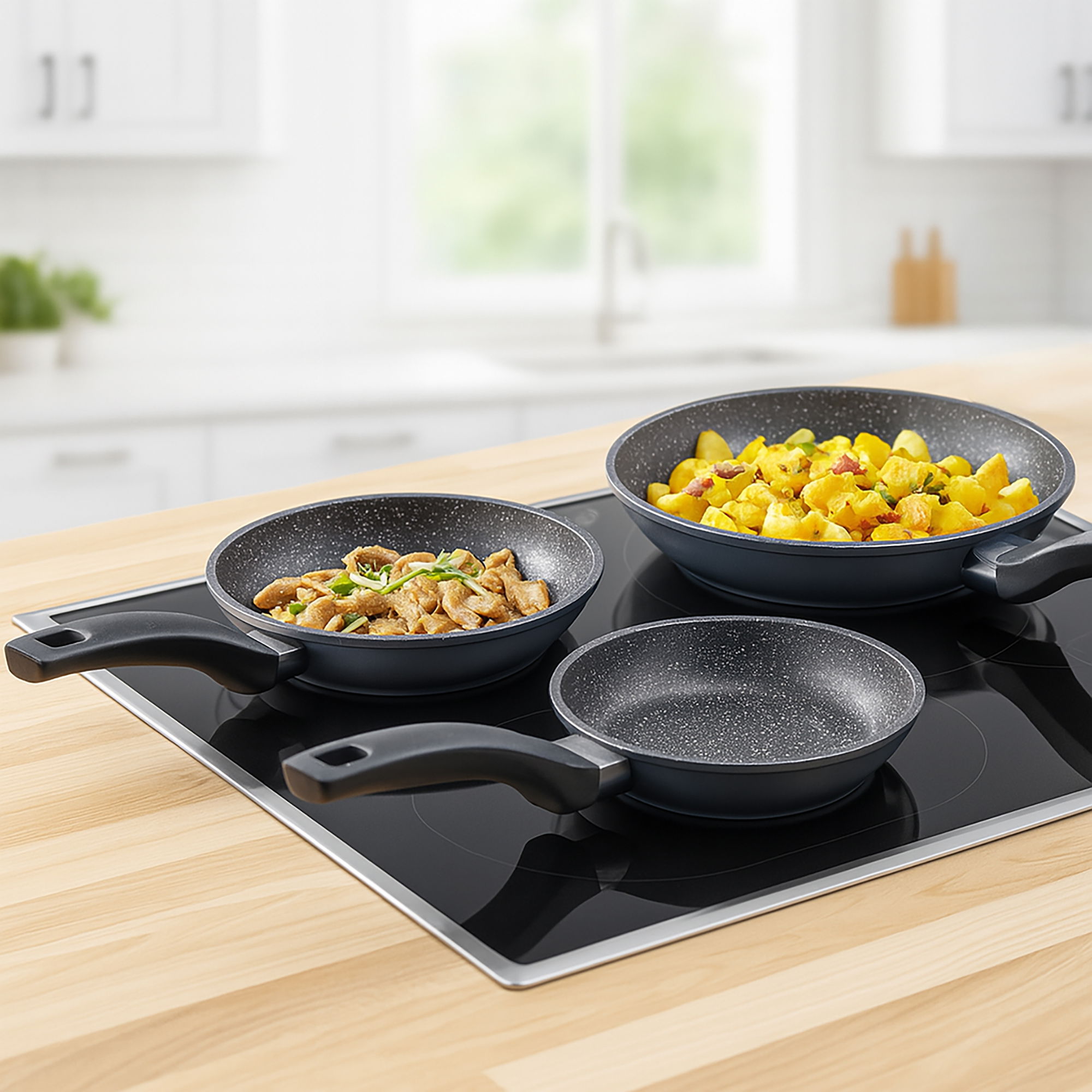 Set de poêles à frire 3 pièces 16/20/24 | sans couvercle - Noir