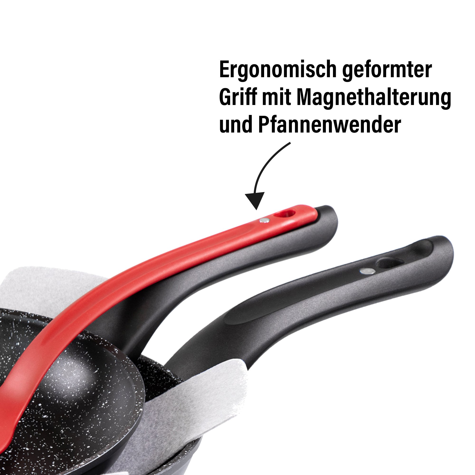 STONELINE Made in Germany Set di 6 padelle da 24/28 cm con manico magnetico, incluso giratutto e proteggi padella in pile