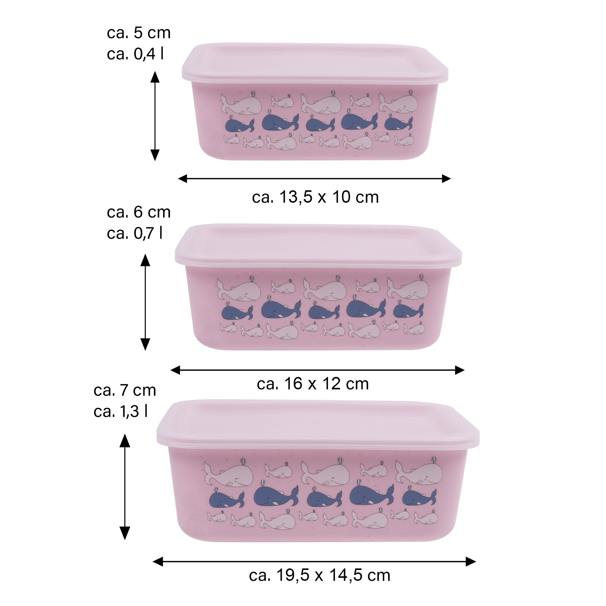 AWAVE® Set di 3 Contenitori per Alimenti 400/730/1300 ml, rPET, Coperchio | rosa