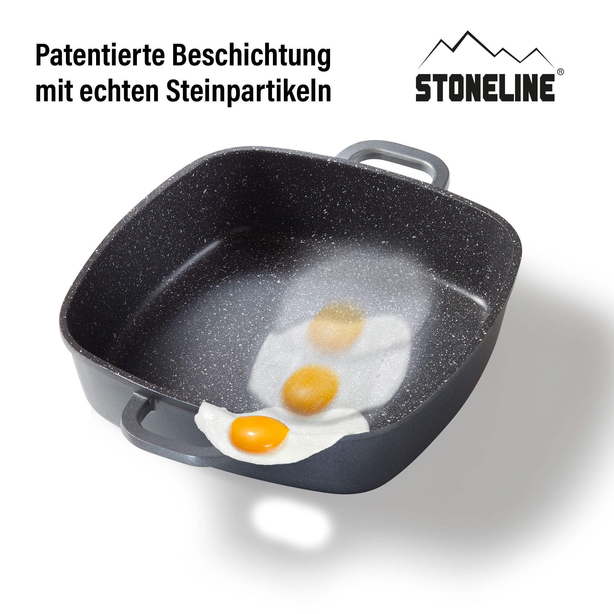 STONELINE® Servierpfanne 32 x 32 cm mit Aroma Glasdeckel, Eckpfanne antihaftbeschichtet, Induktion und backofengeeignet