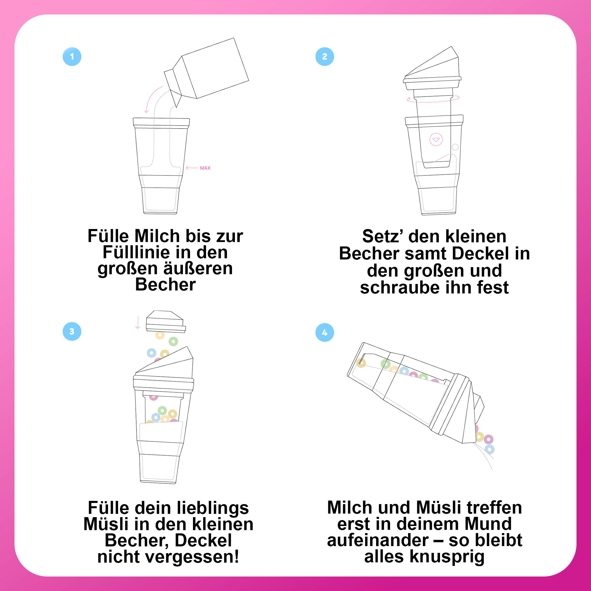 CrunchCup Original Vaso de Cereales para Llevar 260 + 250 ml | Pink