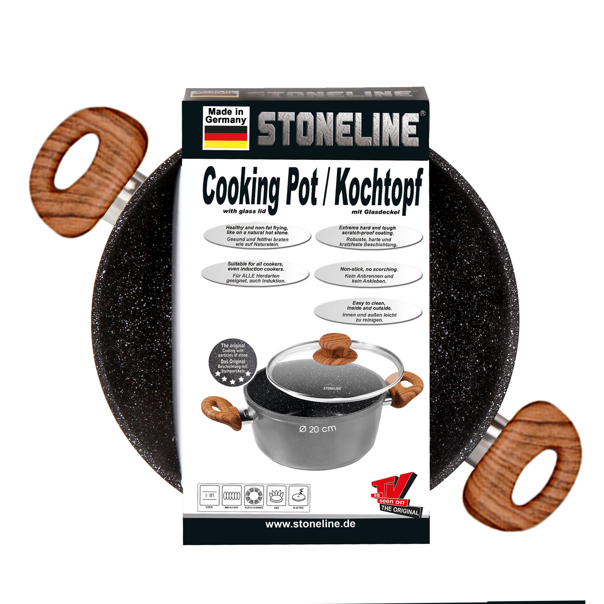 STONELINE® Cooking Pot 24 cm, with Lid | Made in Germany | Wood Design, Back to Nature