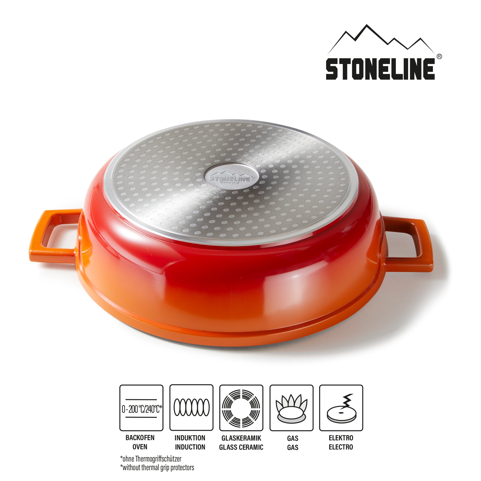 STONELINE® Gourmet roaster 28 cm with lid, oven and induction suitable, non-stick coating, oven red