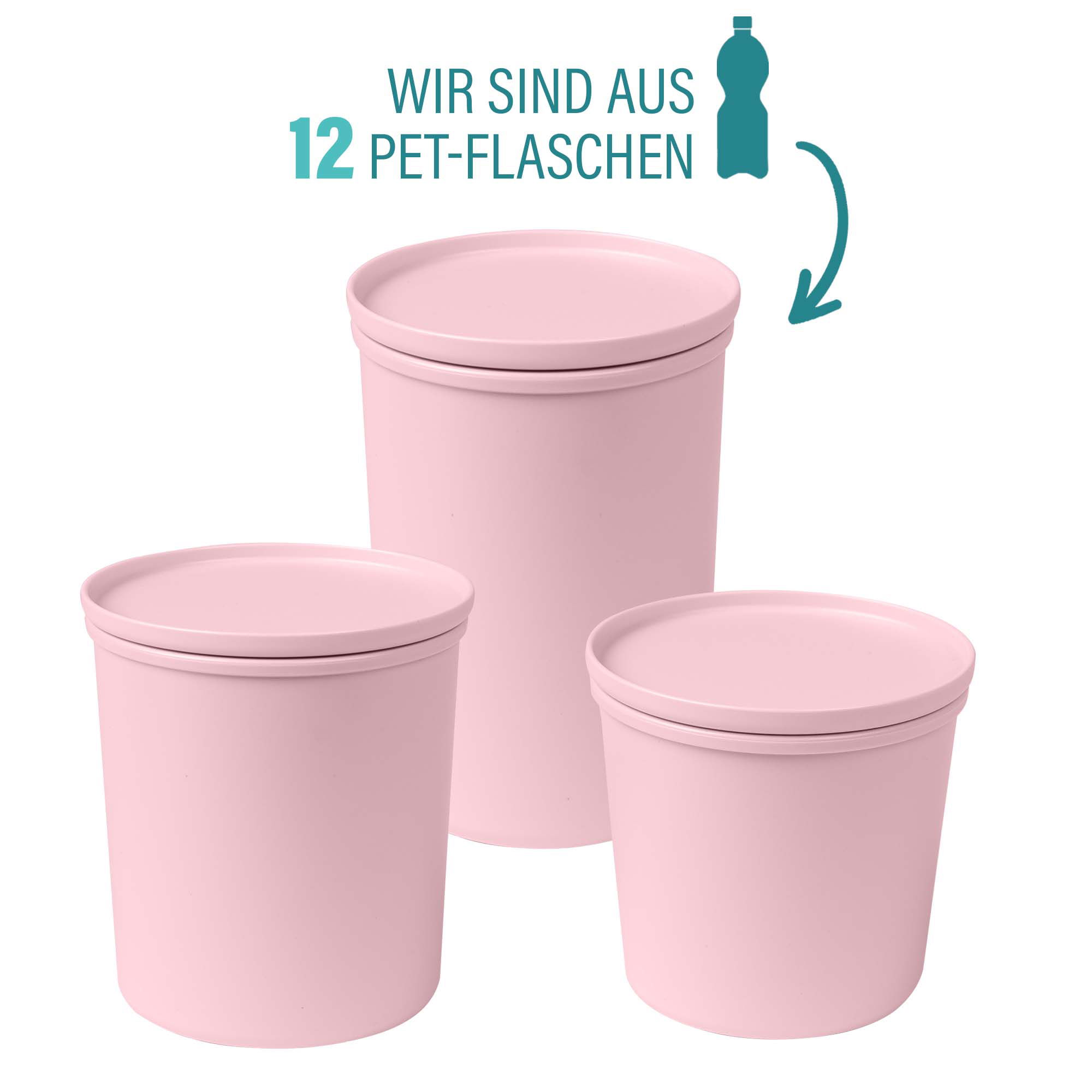 Envase de Alimentos rPET 500/800/1.000 ml Juego 3 Piezas | Rosa