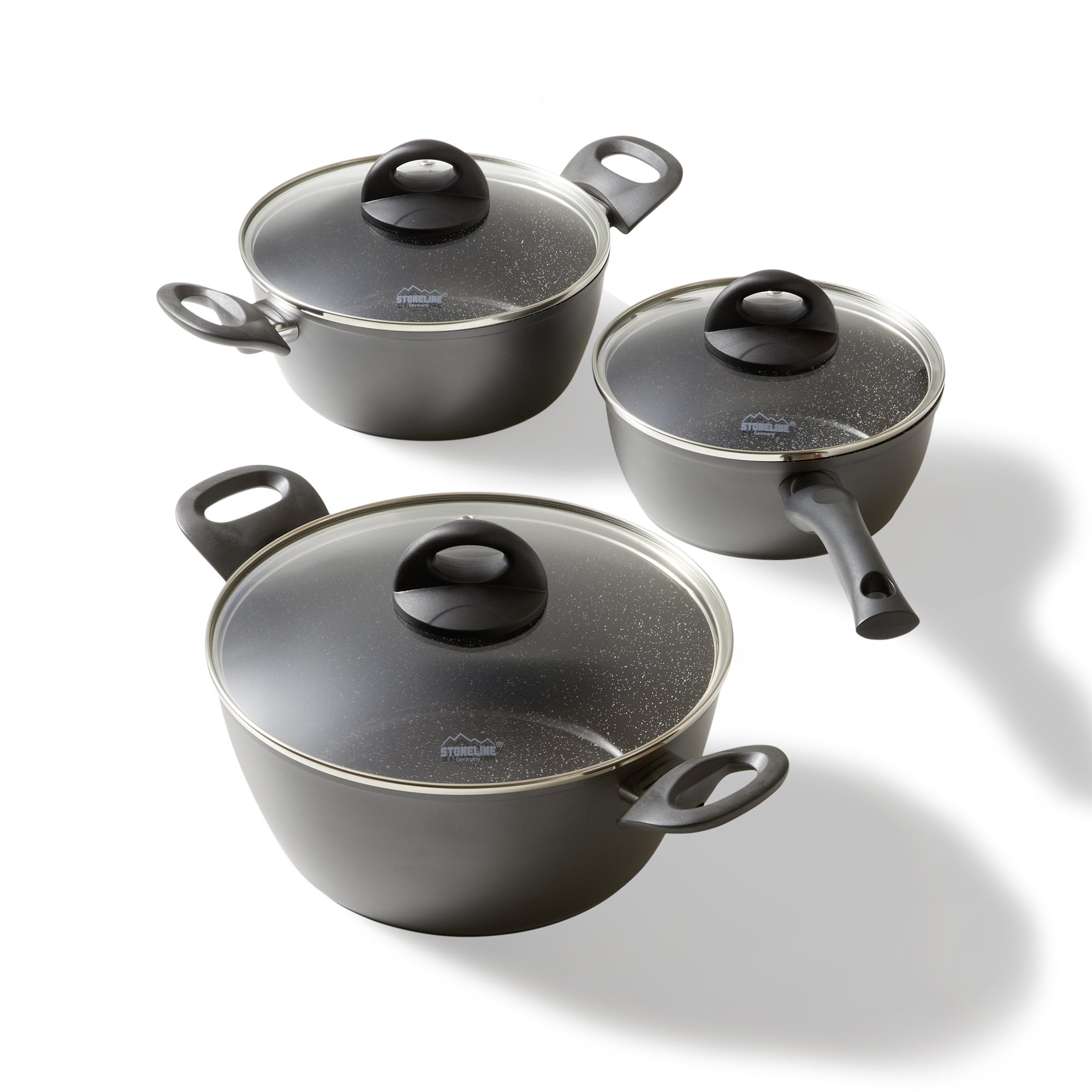 STONELINE® Set de casseroles avec leurs couvercles, 6 pcs, revêtement antiadhésif | CERAMIC