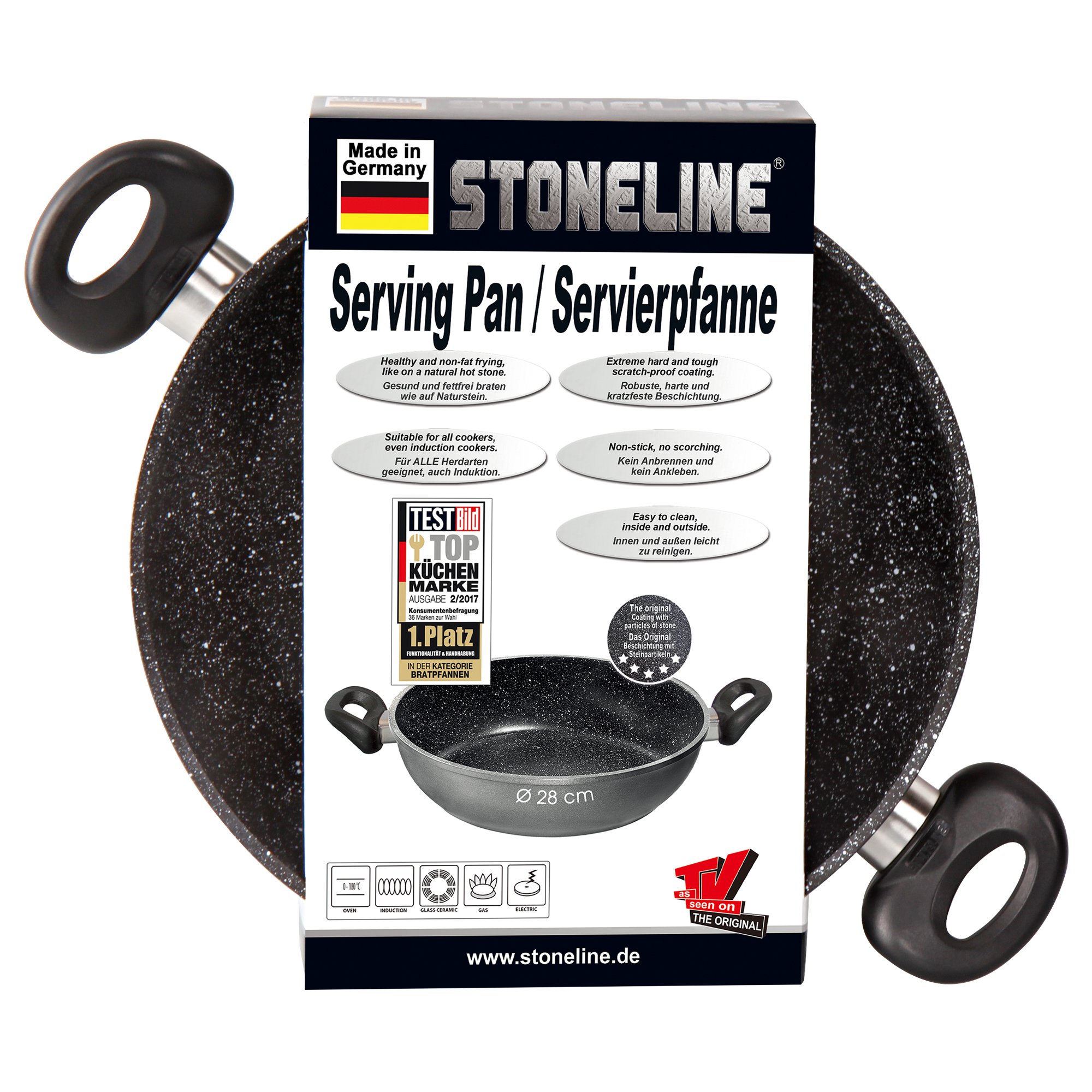 STONELINE® poêle à servir 28 cm, Made in Germany, poêle avec revêtement anti-adhésif, induction et adapté au four