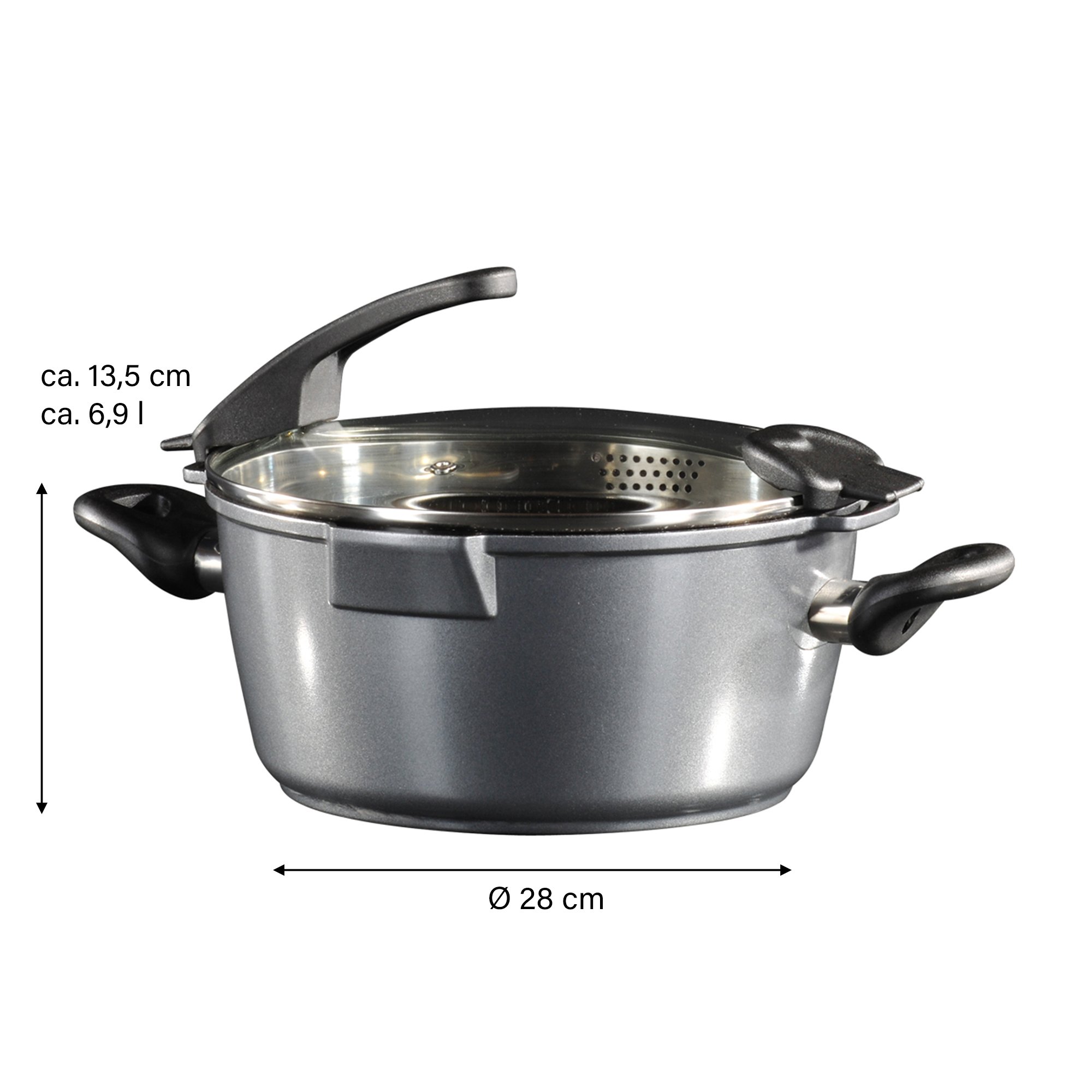 STONELINE® FUTURE frying pan 28 cm, with sieve glass lid, non-stick coating, induction and oven-safe
