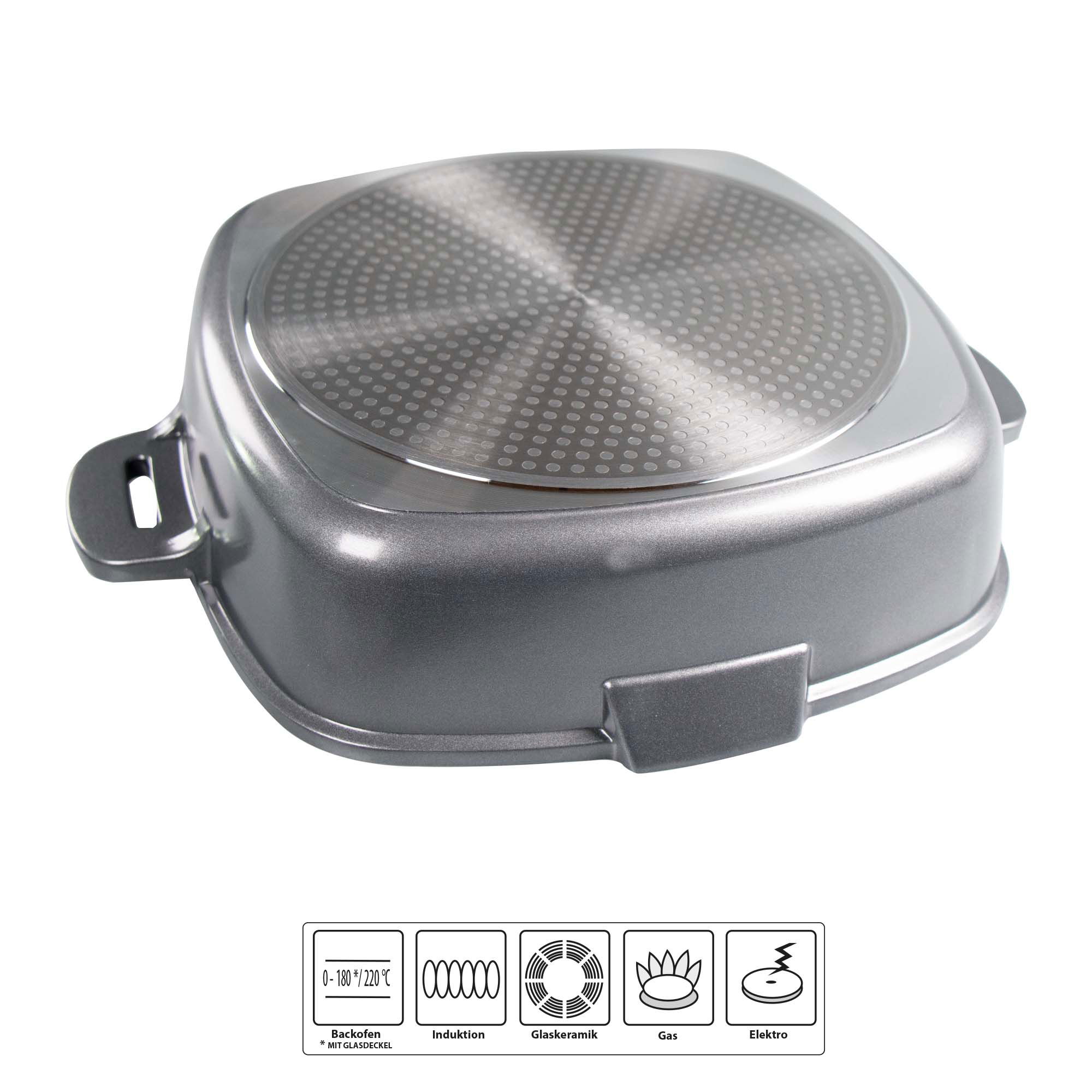 STONELINE® Square Serving Pan 28 cm, Strainer Lid, 2 Spouts, Non-Stick Pan | FUTURE