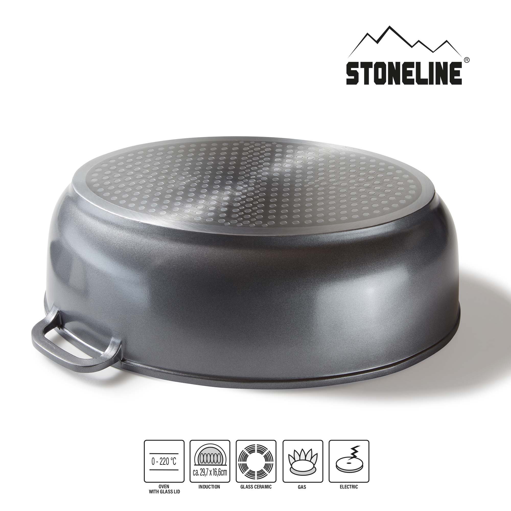 STONELINE® Gourmet asador 39 x 26 cm, con tapa de cristal aromático, apto para inducción y horno