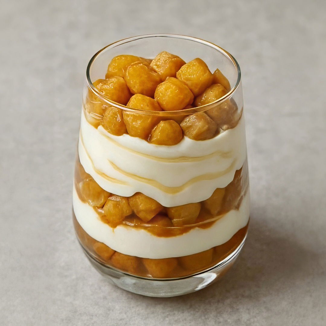 Dessert en couches aux pommes, yaourt et caramel – Un délice rapide en 15 minutes !