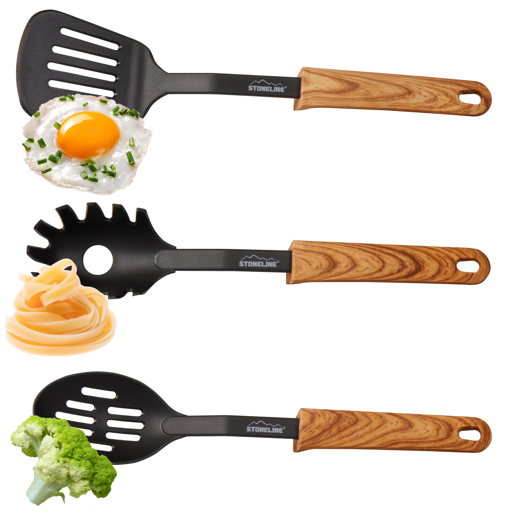 STONELINE® Back to Nature Set di utensili da cucina da 9 pezzi, con pratico supporto, per pentole antiaderenti