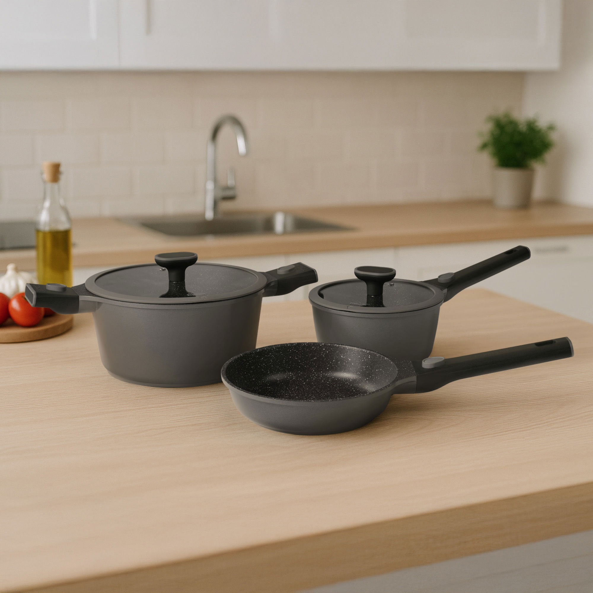 Batterie de cuisine 8 pièces 18/20/24 Poignée amovible | avec couvercles