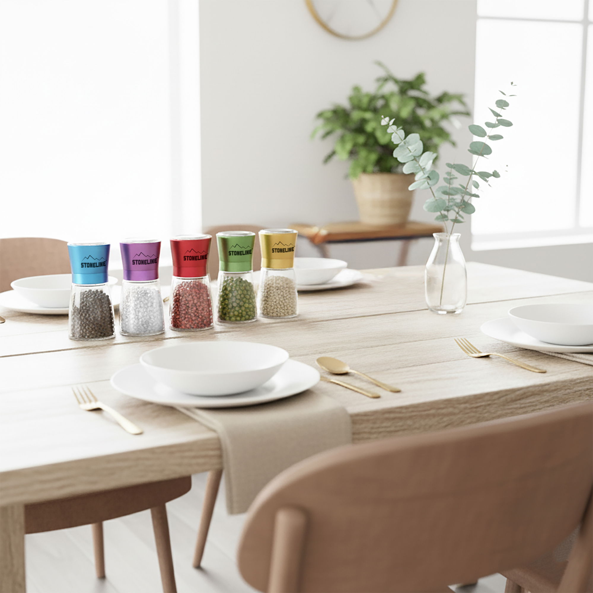 Salt and pepper mill set | 5-piece colorful