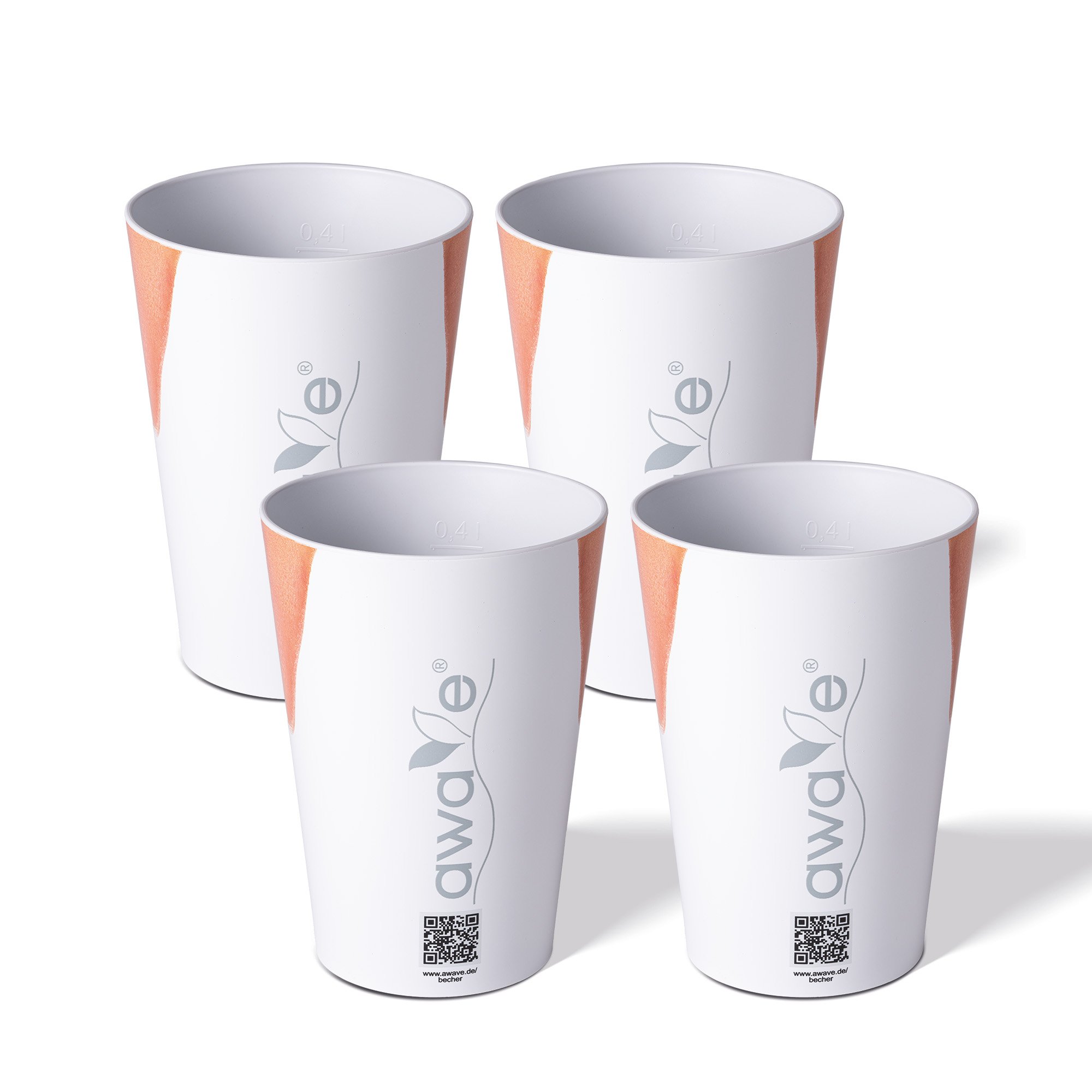 AWAVE® 4 pc Festival Cup Set, 400 ml, made of rPET, with Calibration Mark, Stackable