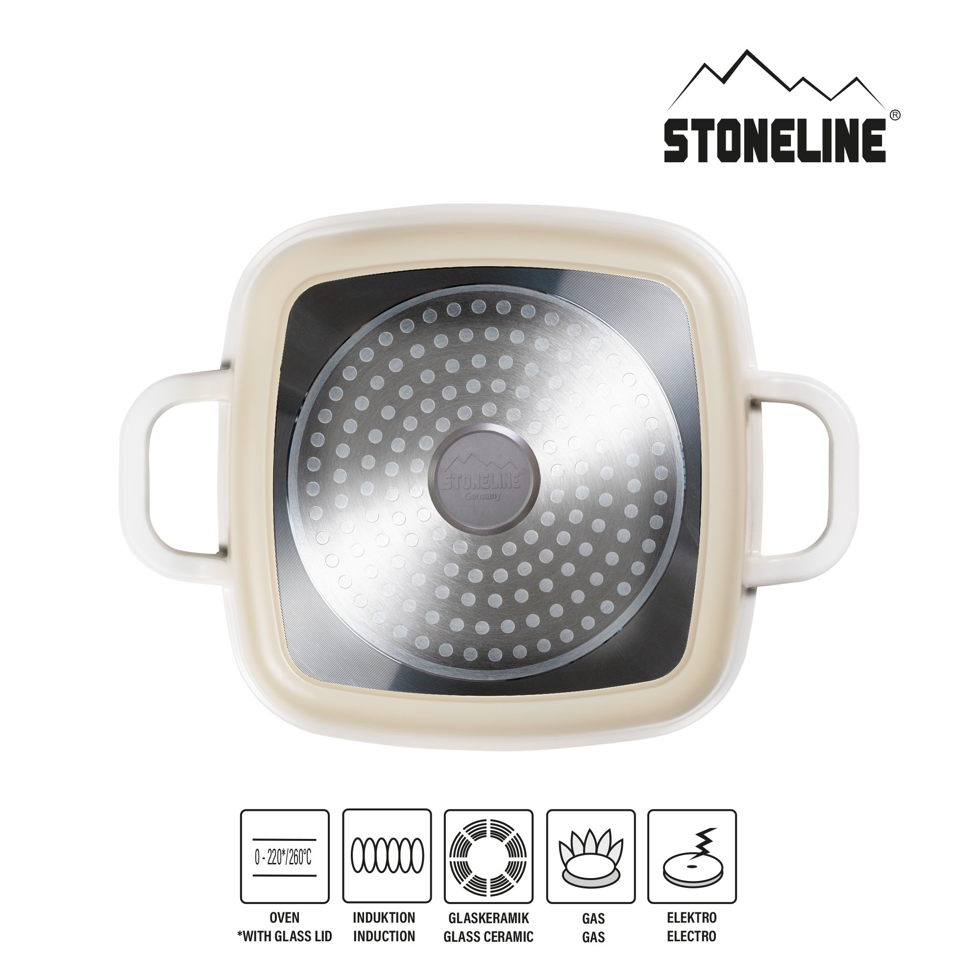 STONELINE® Square Serving Pan 20 cm, with Aroma Lid, Non-Stick Pan Casserole | cream