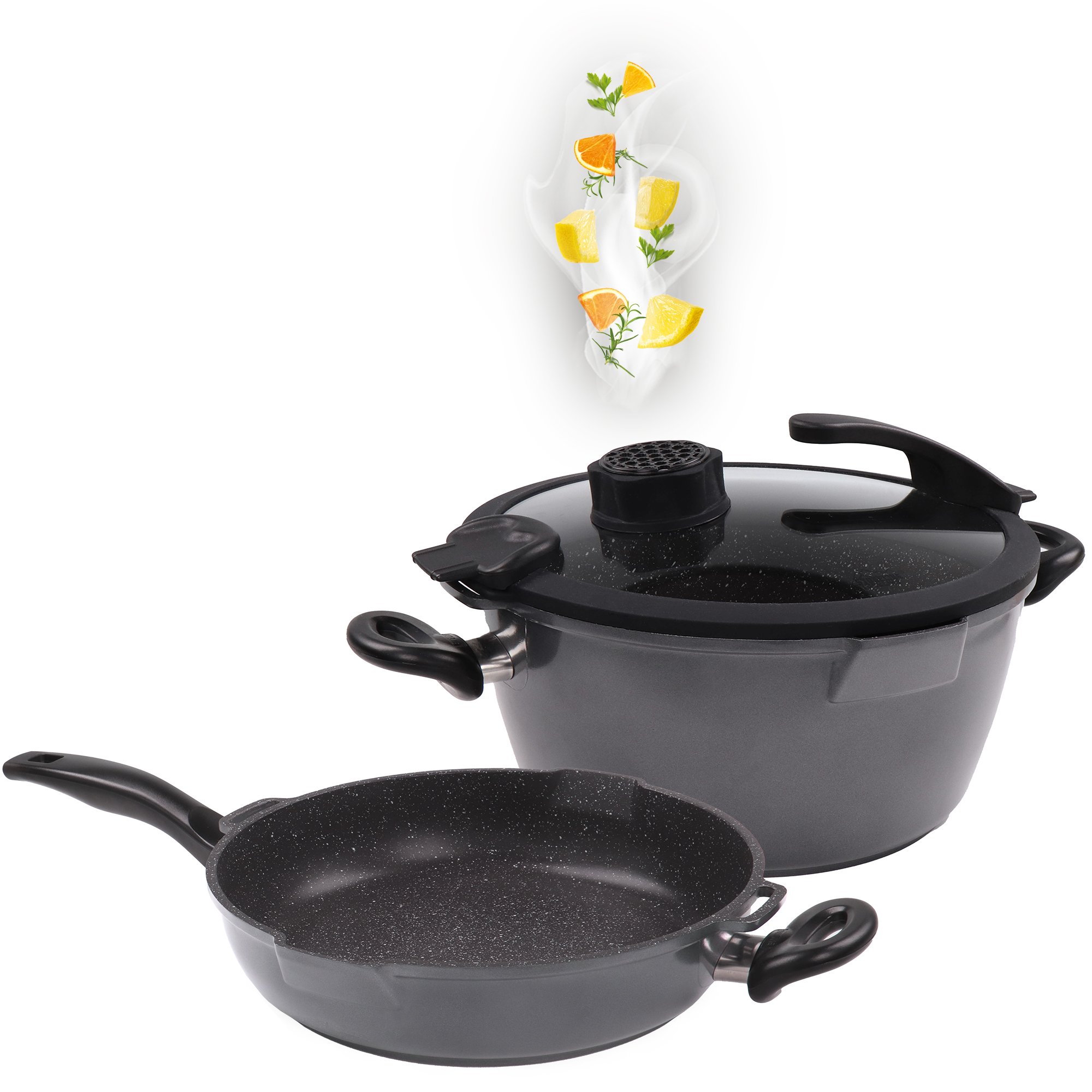 STONELINE® 3 pc Cookware Set 28 cm, Strainer Lid, Odour & Aroma Function | SMELL WELL