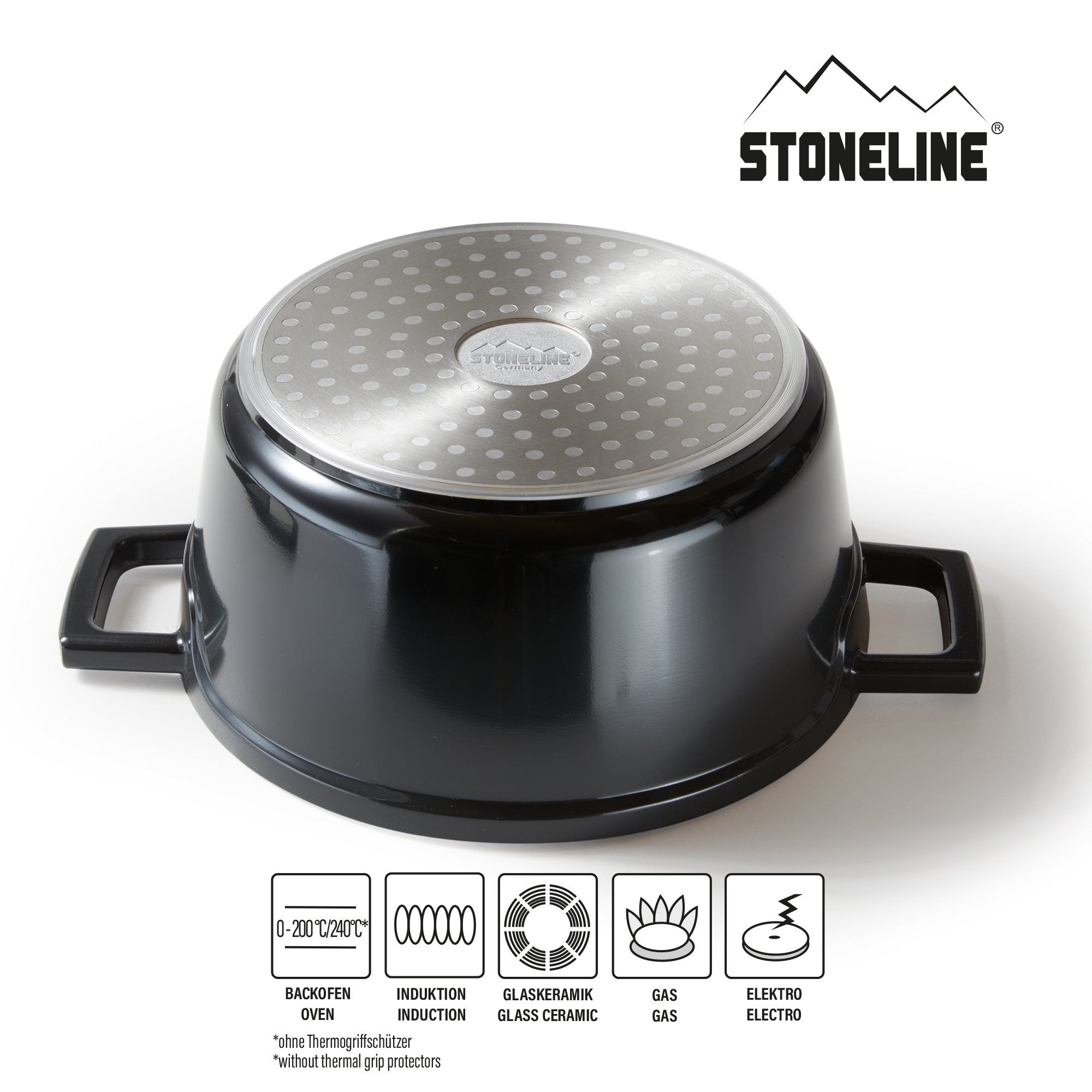 STONELINE® Gourmet asador 20 cm con tapa, apto para horno e inducción, revestimiento antiadherente, negro