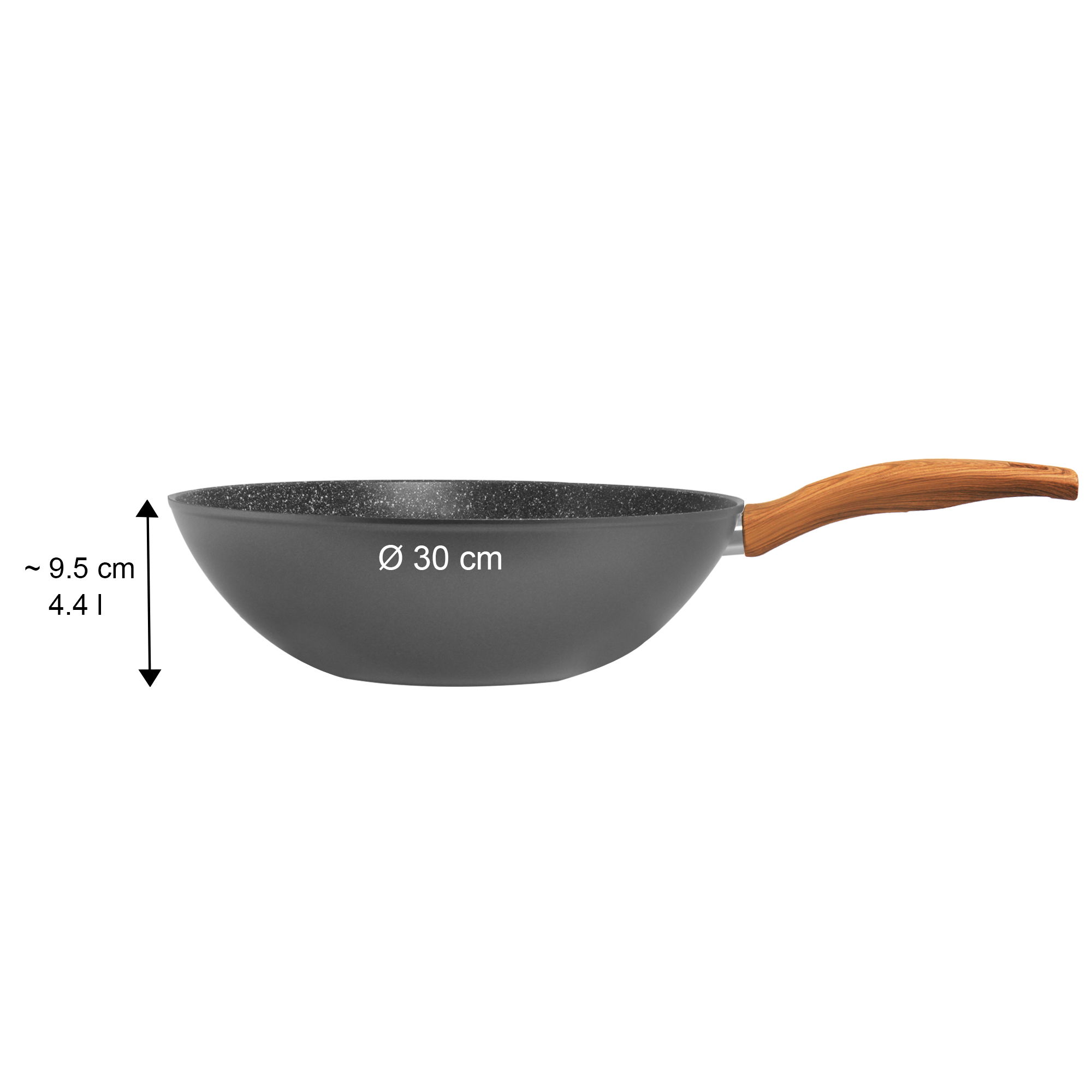 STONELINE® Wok 30 cm, Antiaderente MADE IN GERMANY | Effetto Legno, Back to Nature