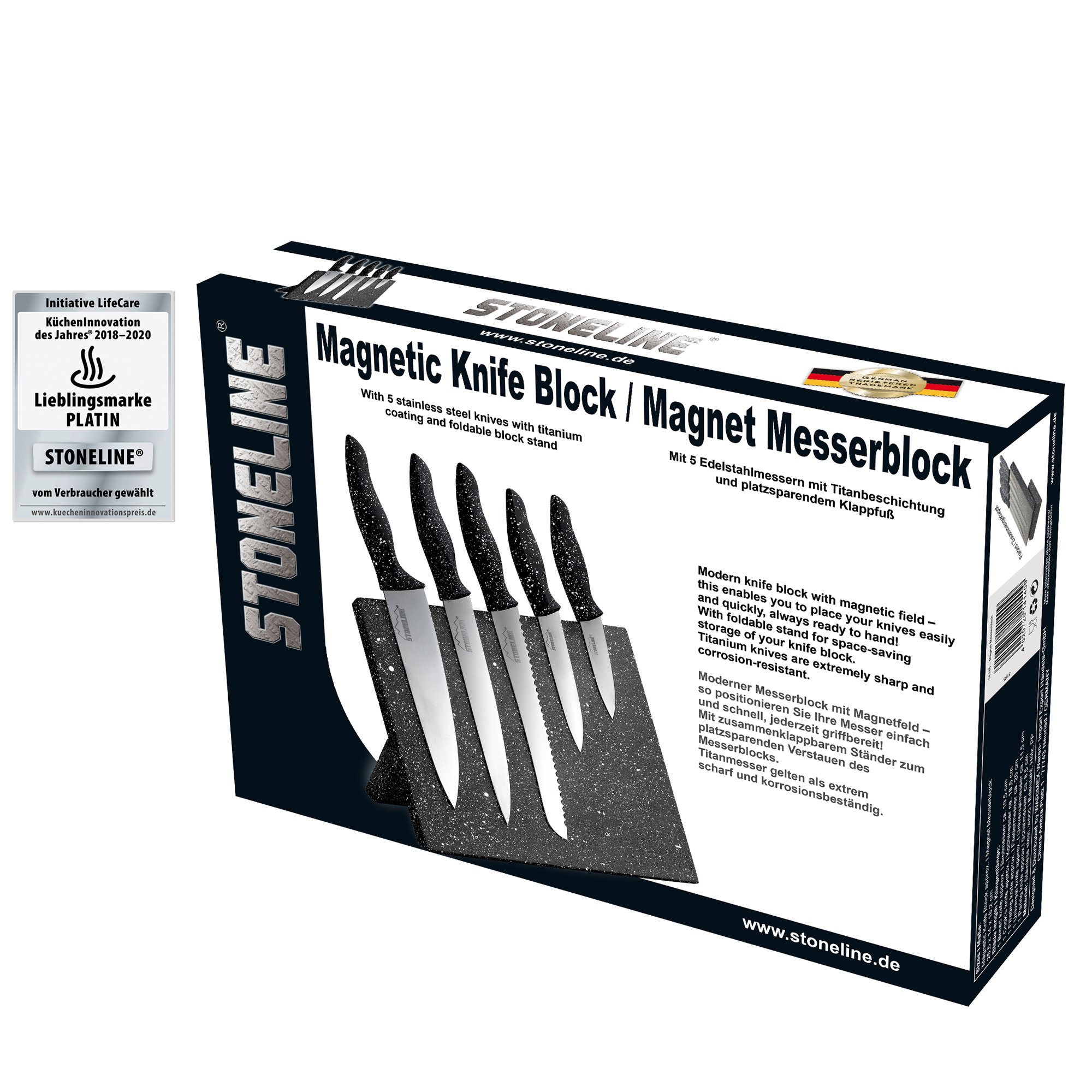 STONELINE® set de couteaux en acier inoxydable, 5 pièces, avec bloc de couteaux magnétique, avec support pliable