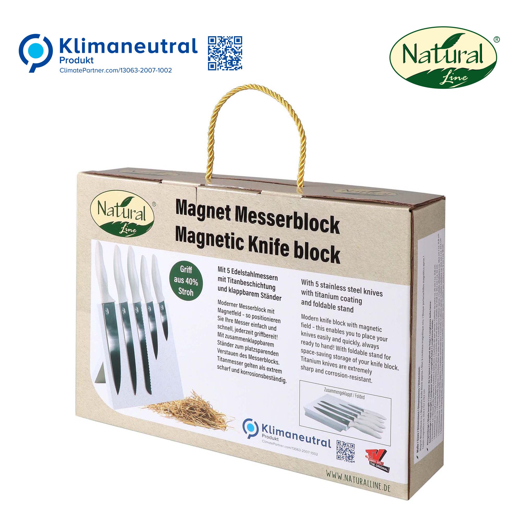 Natural Line® Set de 5 couteaux en acier inoxydable & bloc de couteaux magnétique pliable