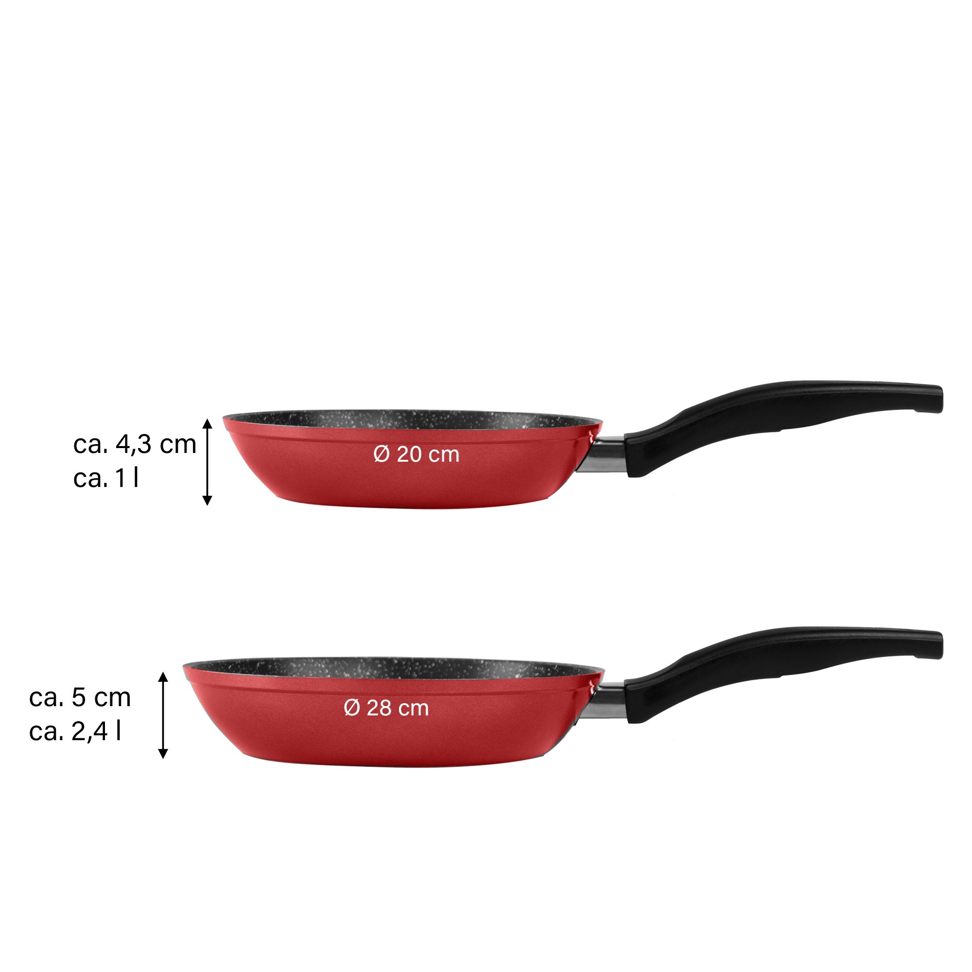 STONELINE® set de poêles avec spatule, 3 pièces, 20/28 cm, revêtement anti-adhésif, induction et adapté au four