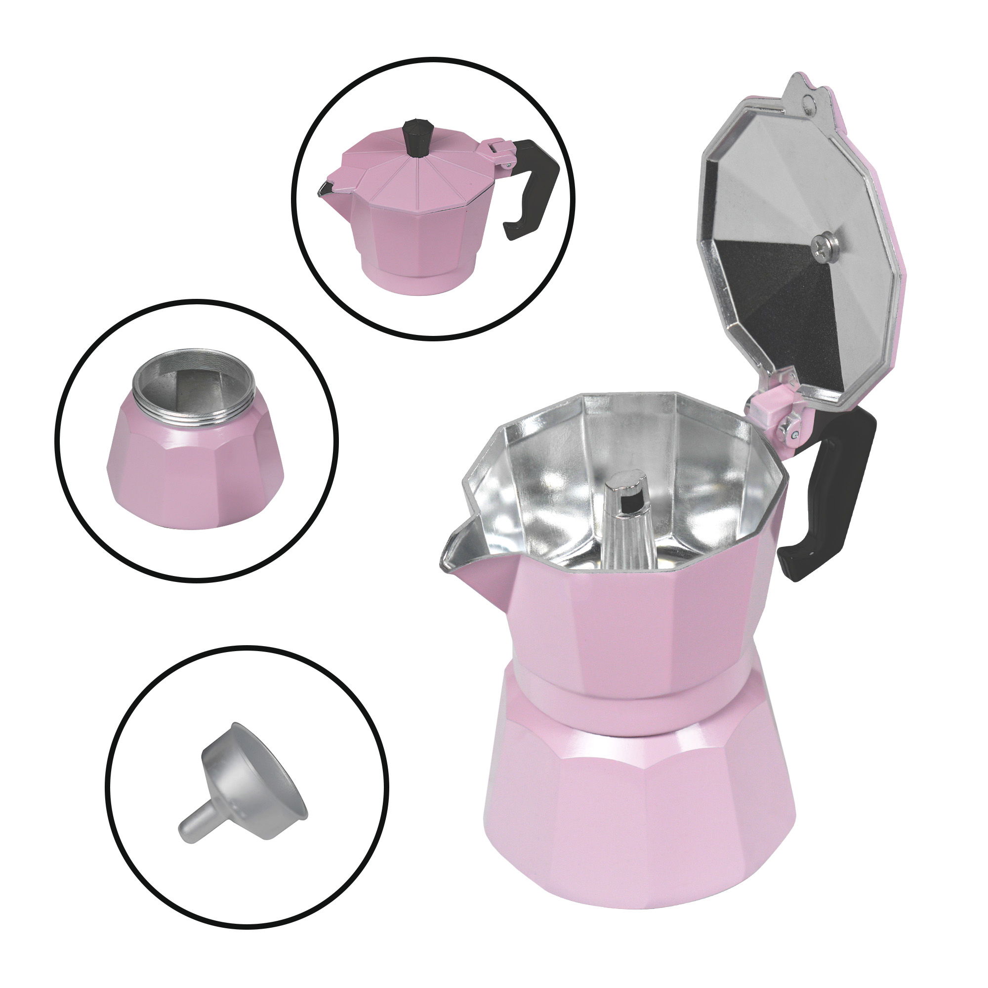 Cafetera Italiana 240 ml Juego 4 Piezas | Rosa