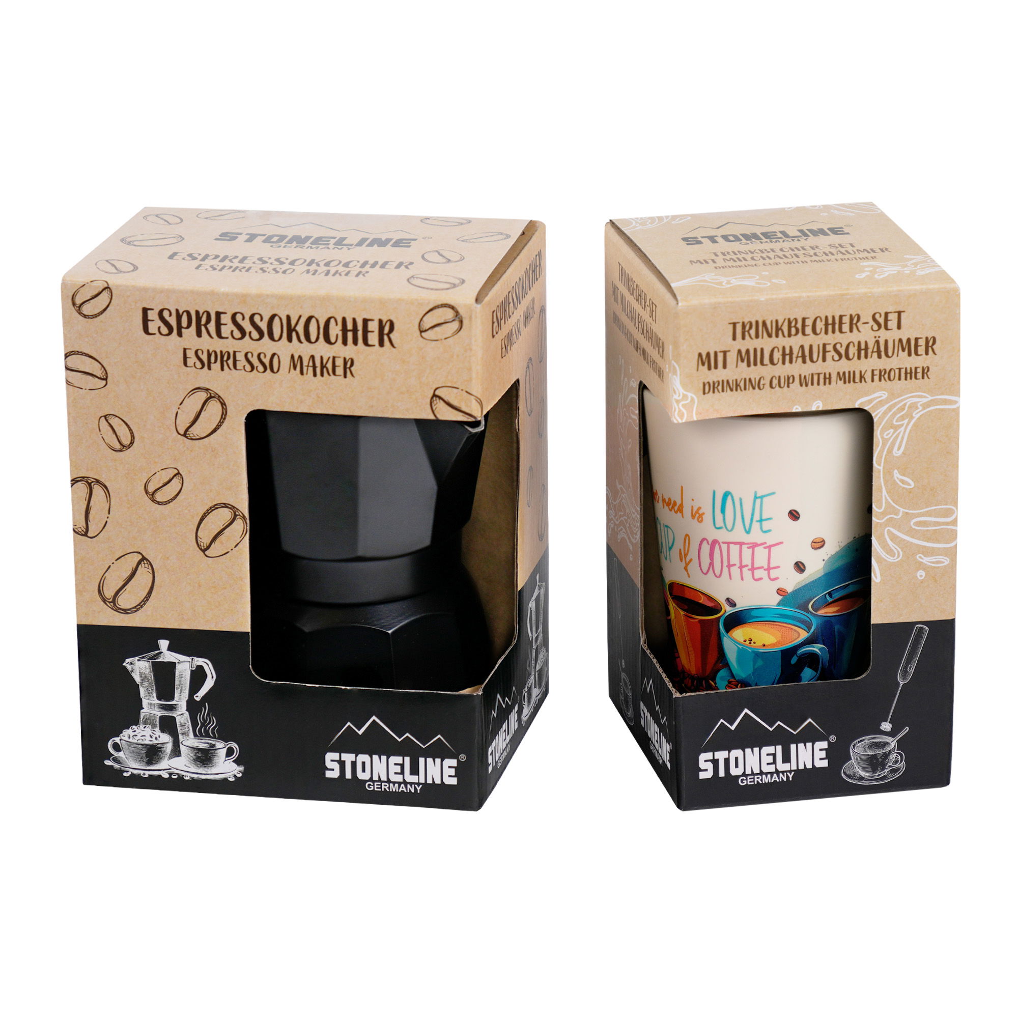 Stovetop Espresso Maker 170 ml Set of 4 | Black