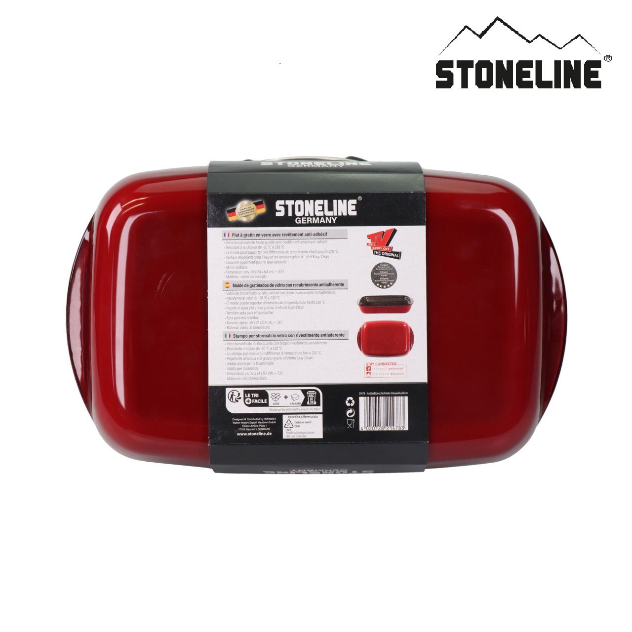 STONELINE® Plat à four rectangulaire antiadhésif 35x22 cm, en verre borosilicate