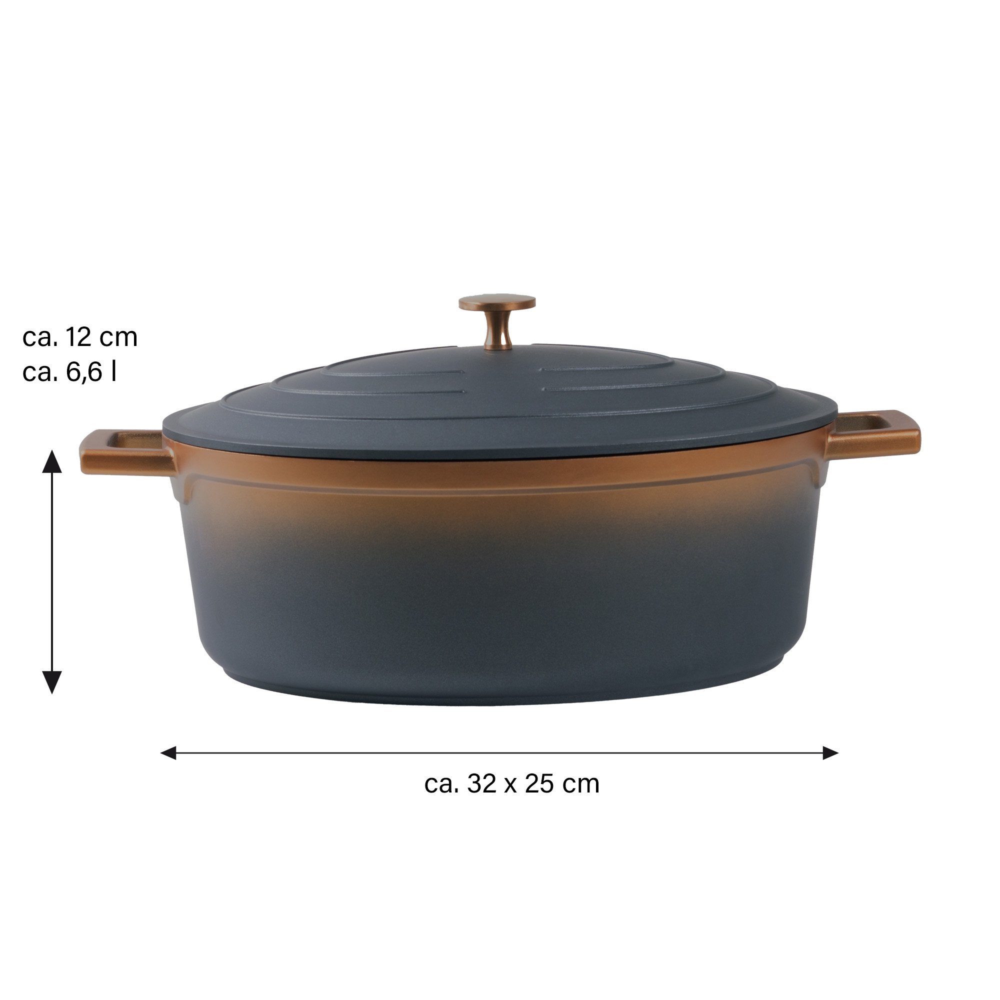 STONELINE® Roségold Gourmet asador 32x25 cm con tapa, apto para horno e inducción, antiadherente