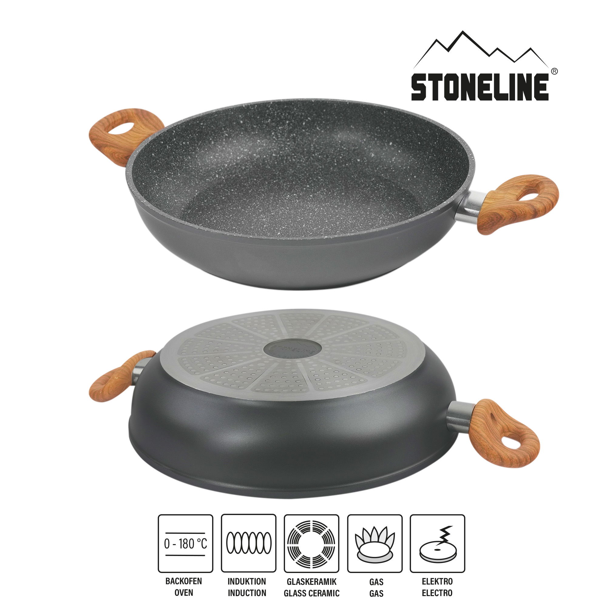 Tegame con Maniglie Padella Alta 28 cm | con Coperchio - Effetto Legno