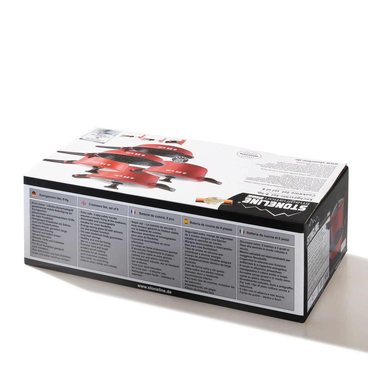STONELINE® Imagination PLUS batería de cocina, 8 piezas, con asas extraíbles, rojo