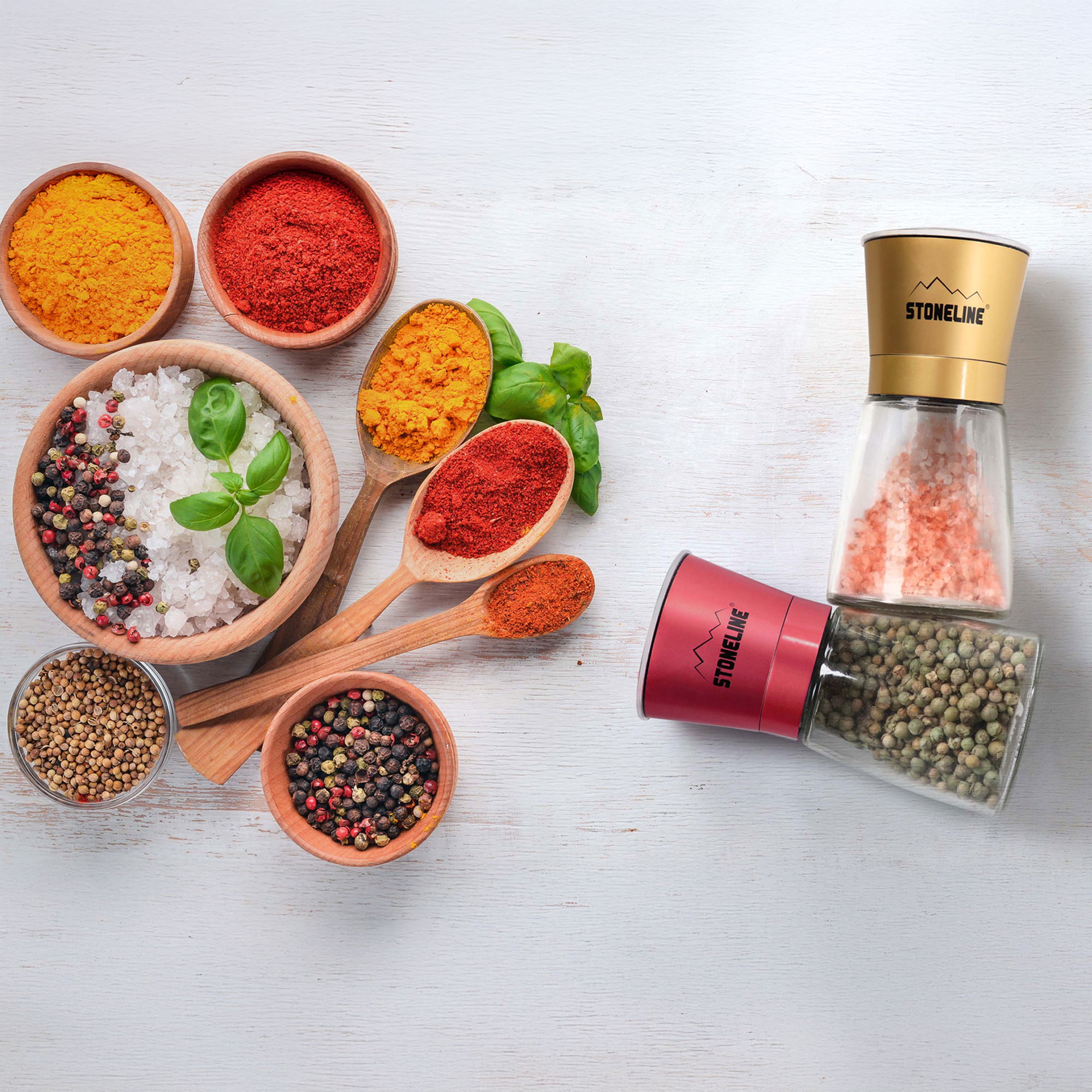 Salt and pepper mill set | 5-piece colorful