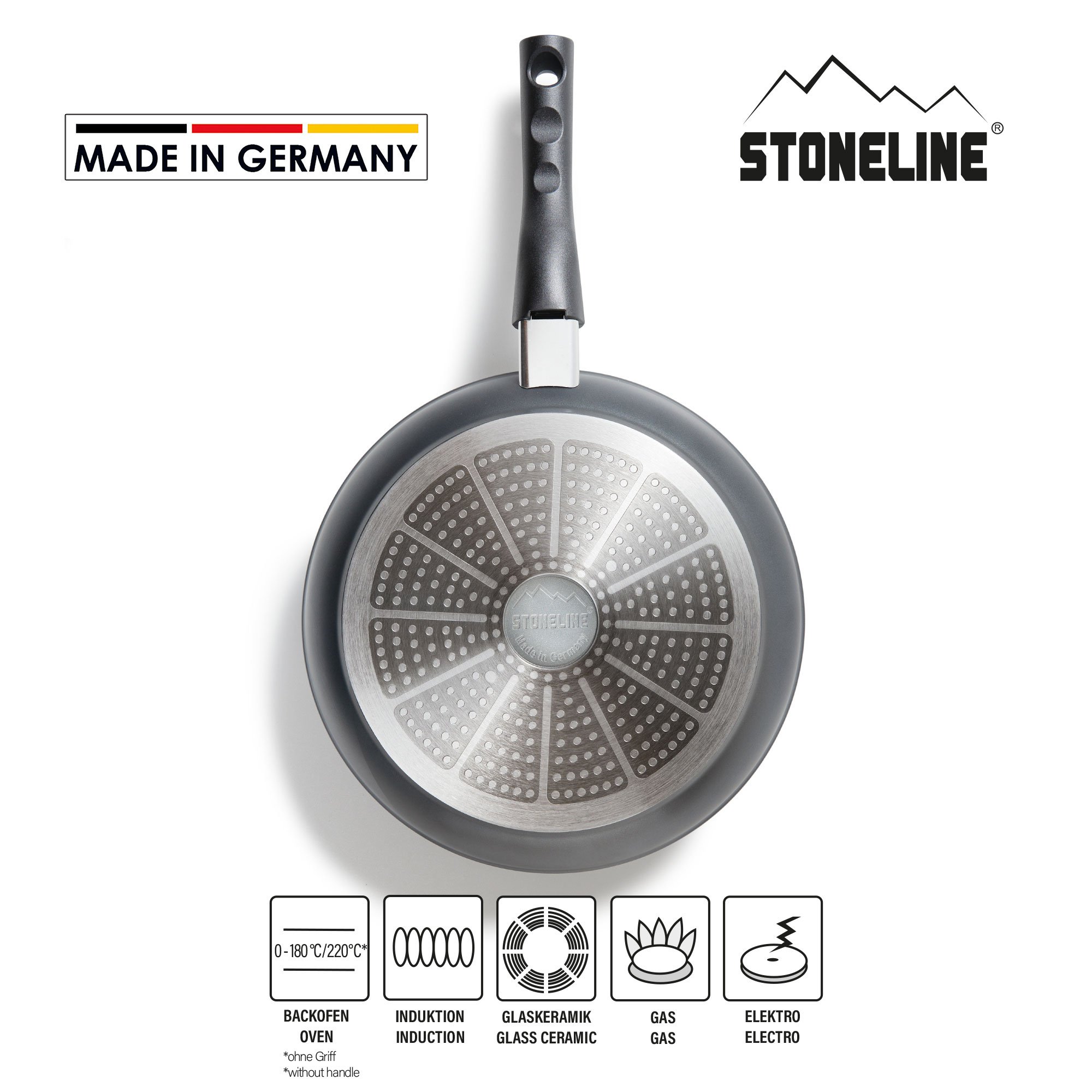 STONELINE® FLEX Schmorpfanne 28 cm, mit abnehmbarem Griff, Made in Germany, Induktion geeignet