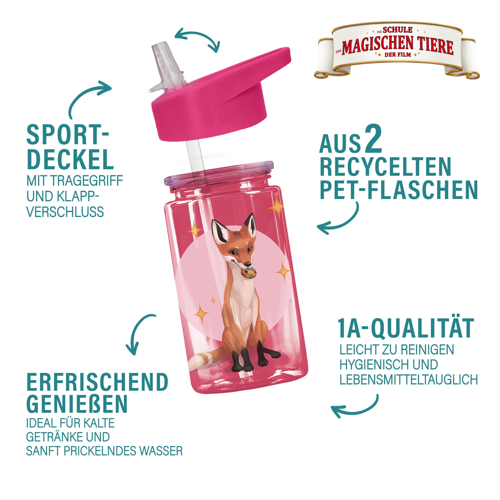 AWAVE® The School of Magical Animals Water Bottle 400 ml rPET | Berry Red, Rabbat