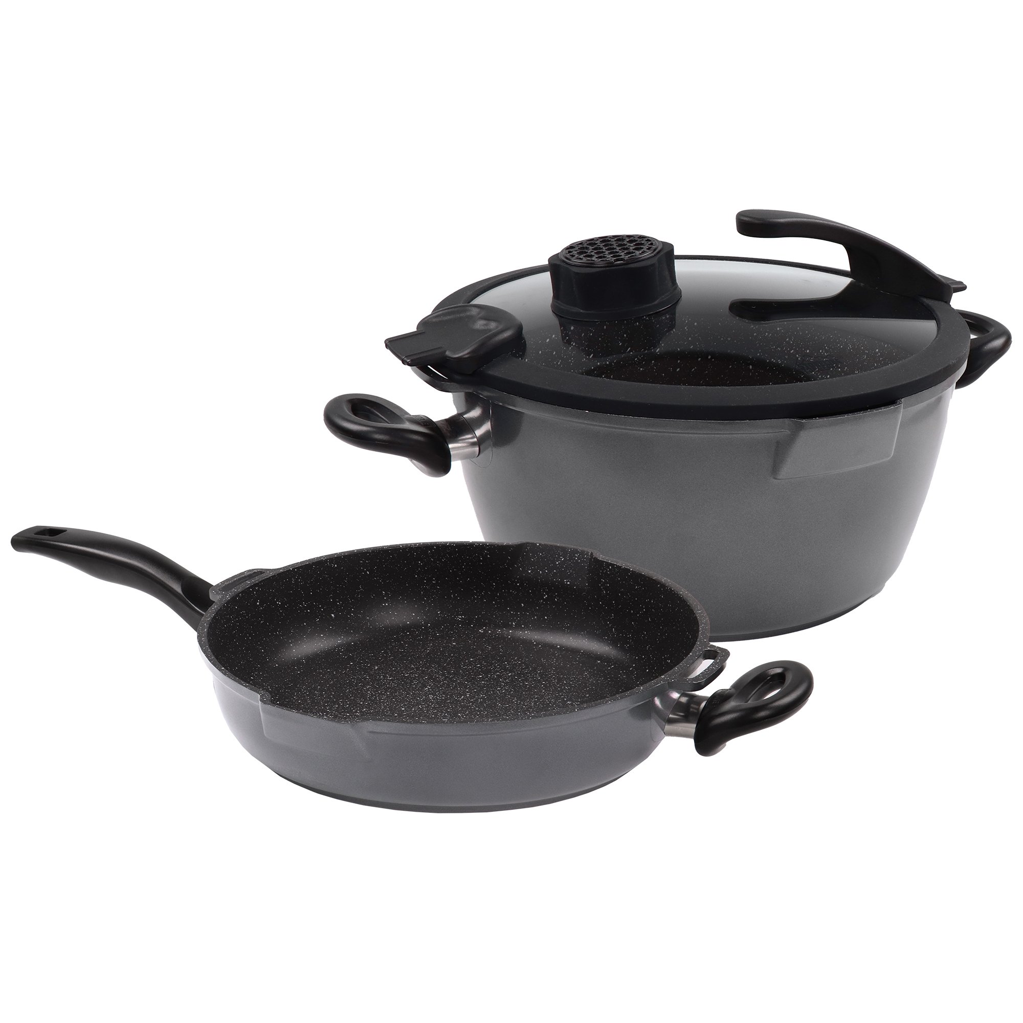 STONELINE® Smell Well cookware set 24 cm, 3 pcs. , incl. glass lid with odour filter or aroma function