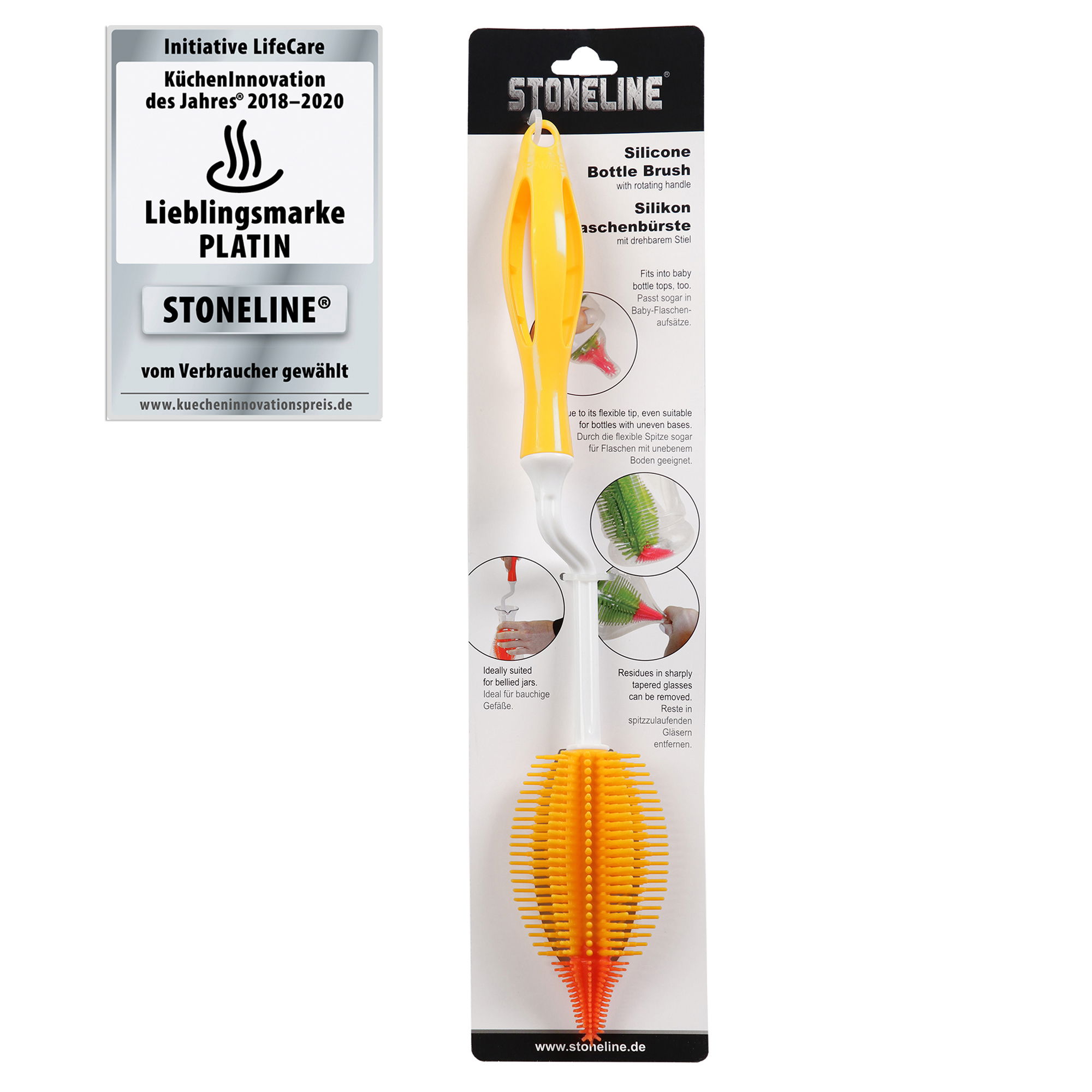 Spazzola Per Bottiglie In Silicone Spottle - Manico Lungo, Testa Rimovibile, Nero, 42cm - Foto 11