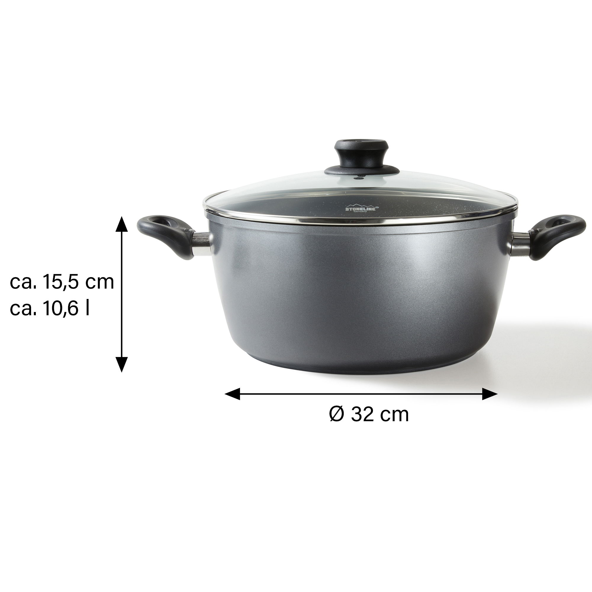 Piacere di cucinare XXL: Pentola per friggere STONELINE® da 32 cm con  coperchio in vetro