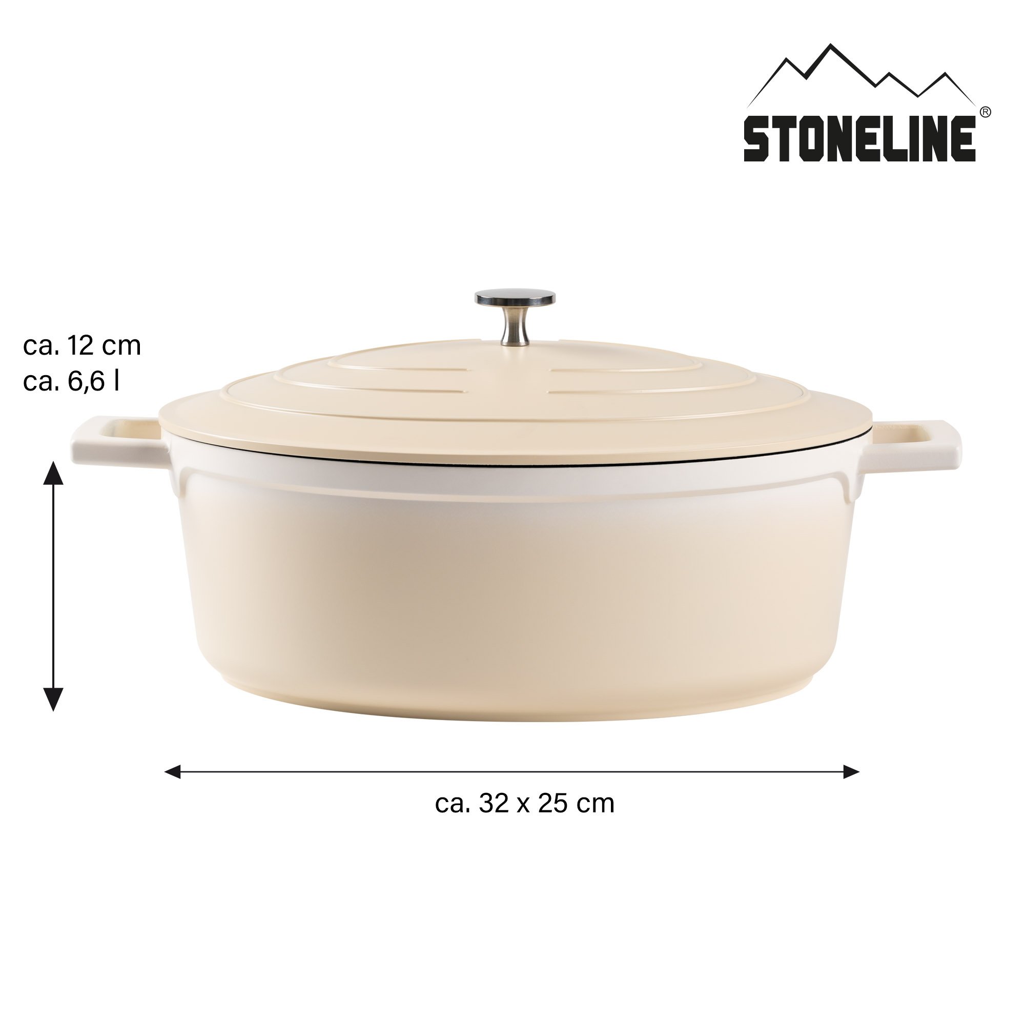 STONELINE® Creme Gourmet Bräter 32x25 cm mit Deckel, Backofen und Induktion geeignet, Antihaft